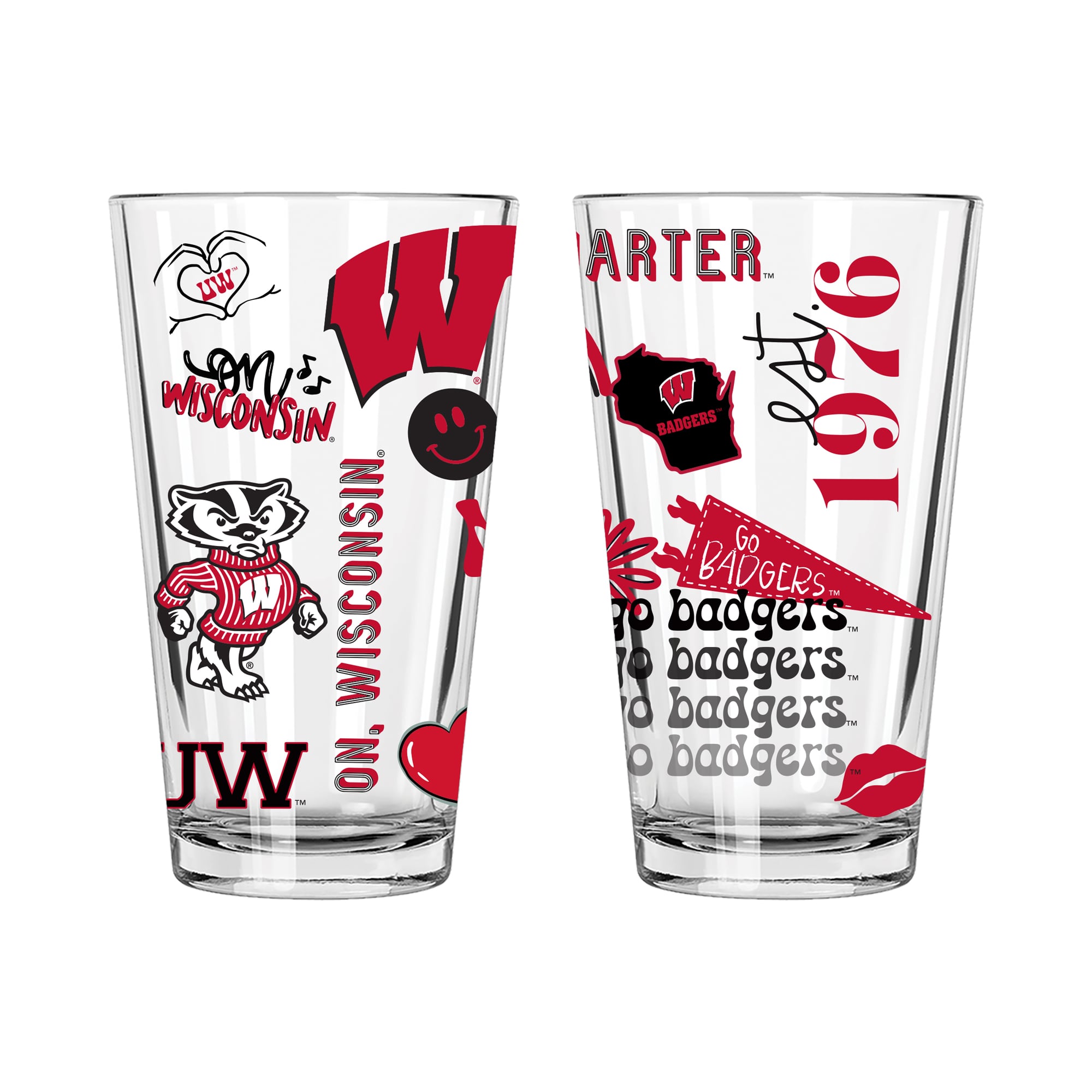 The Memory Company Wisconsin Badgers 2-Pack 16oz. Pint Glass Loco Design Set
