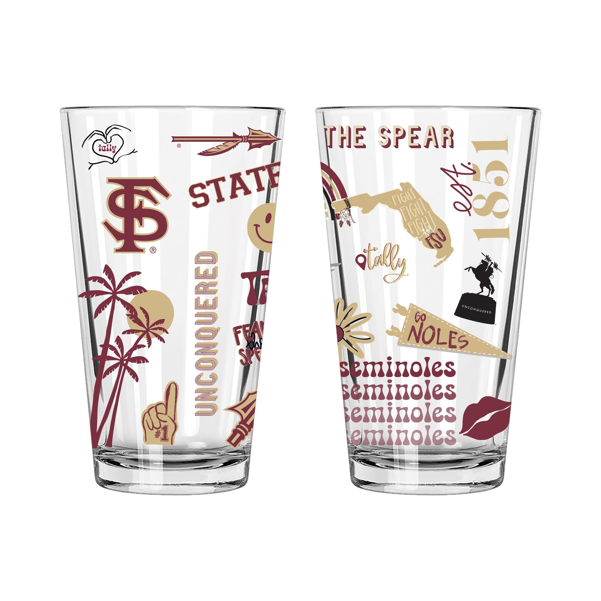 The Memory Company Florida State Seminoles 2-Pack 16oz. Pint Glass Loco Design Set