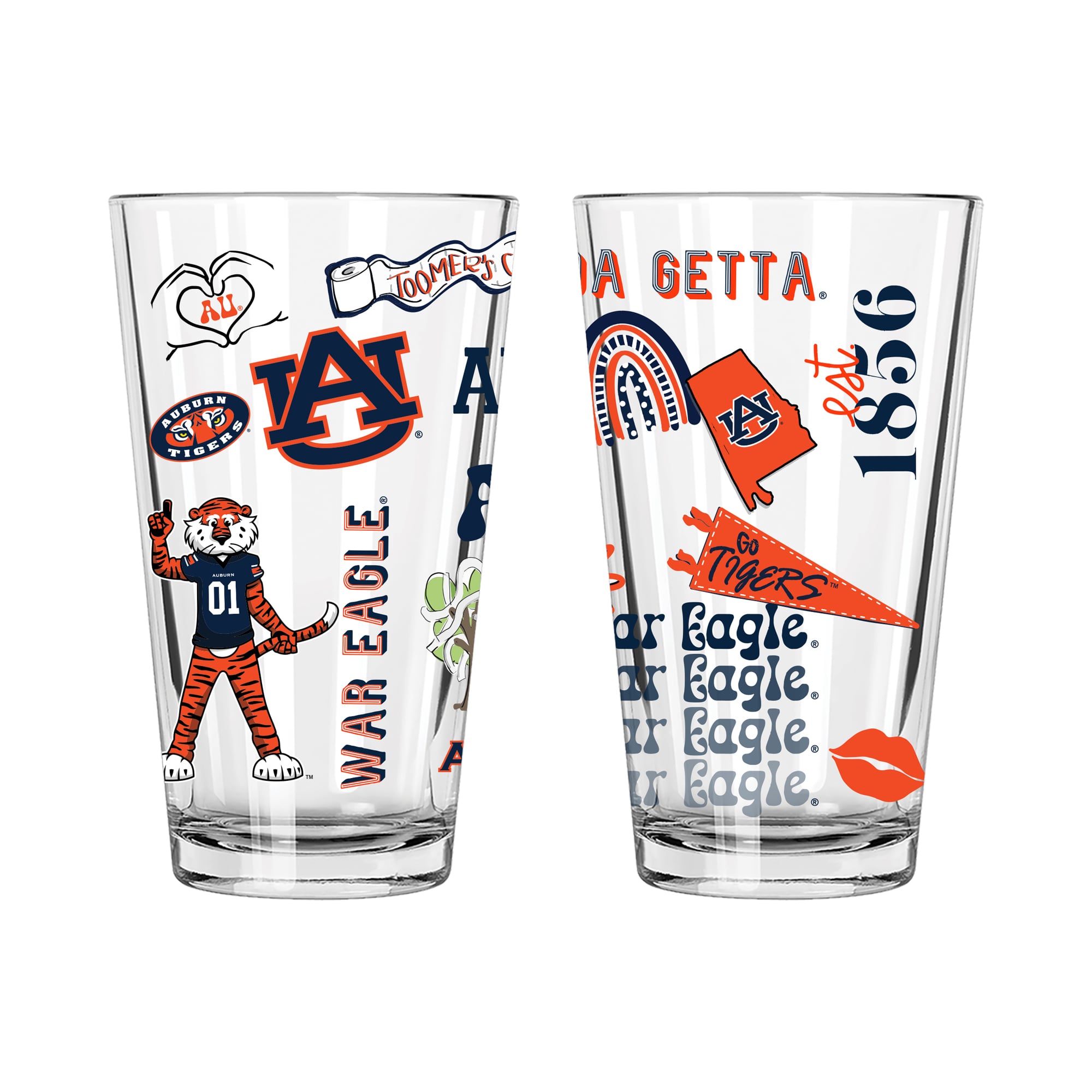The Memory Company Auburn Tigers 2-Pack 16oz. Pint Glass Loco Design Set