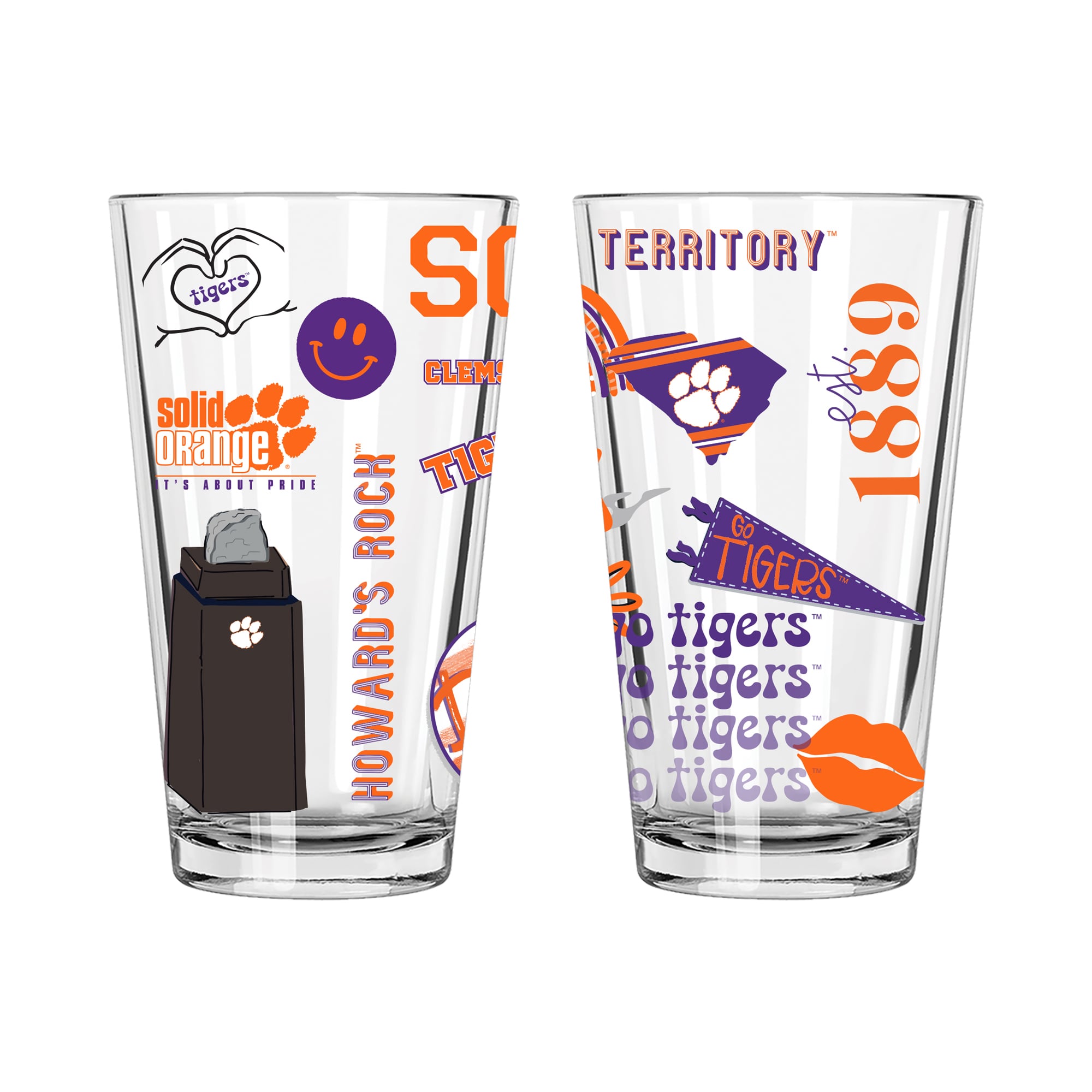 The Memory Company Clemson Tigers 2-Pack 16oz. Pint Glass Loco Design Set