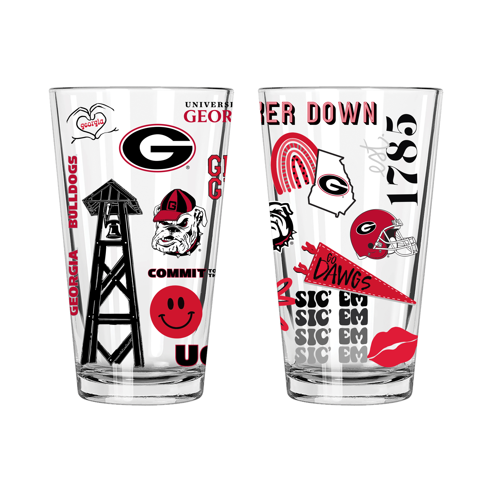 The Memory Company Georgia Bulldogs 2-Pack 16oz. Pint Glass Loco Design Set