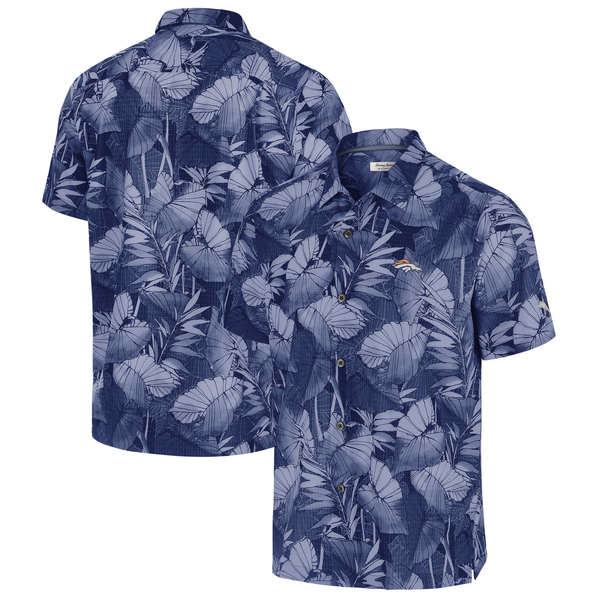 Men's Tommy Bahama Navy Denver Broncos Bahama Coast Nuevo Fronds Camp Button-Up Shirt