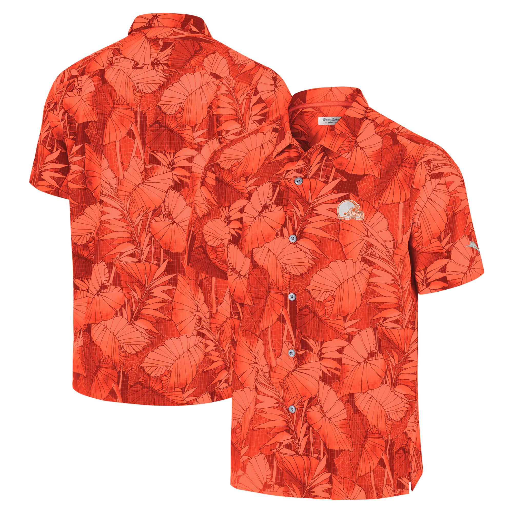 Men's Tommy Bahama Orange Cleveland Browns Bahama Coast Nuevo Fronds Camp Button-Up Shirt