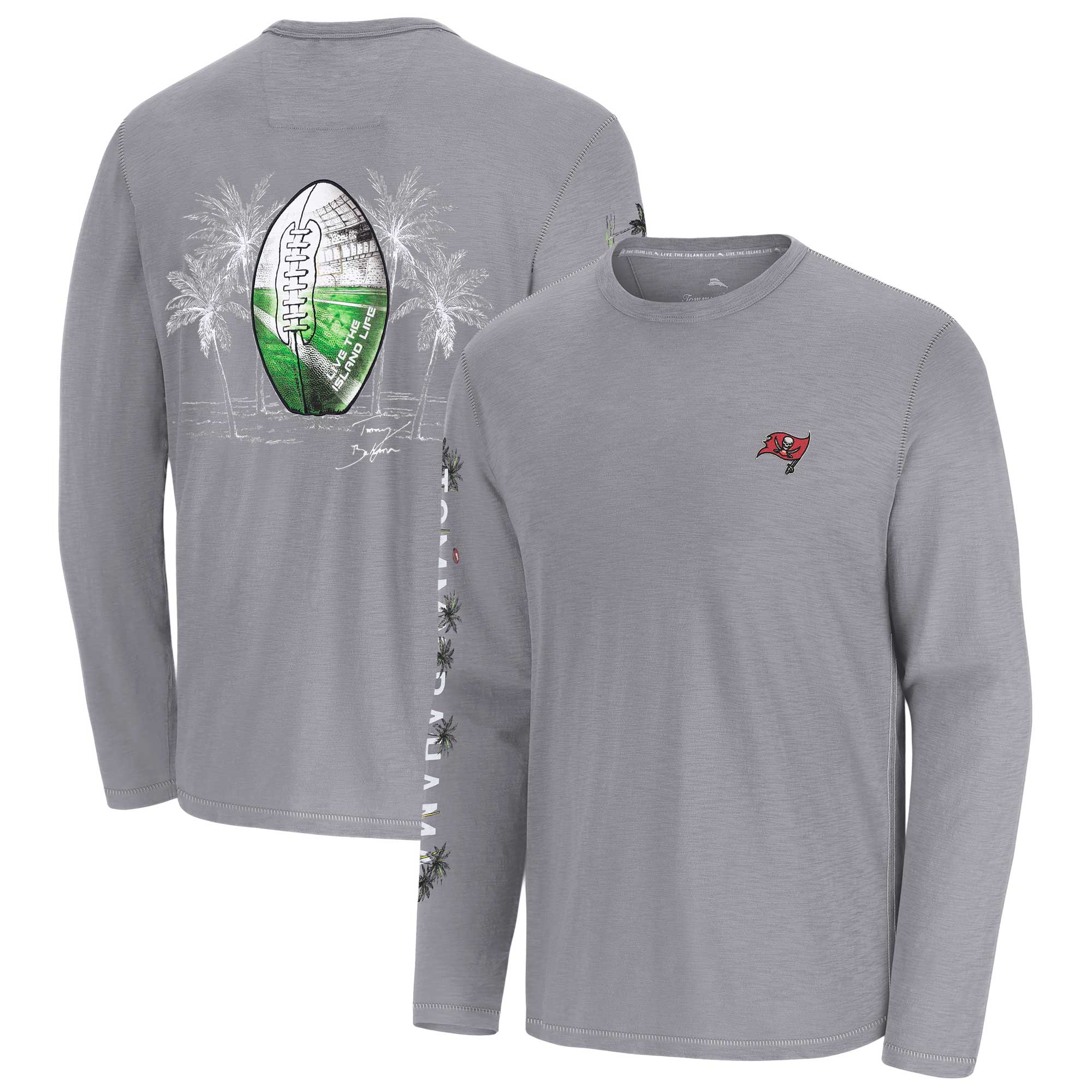 Men's Tommy Bahama Gray Tampa Bay Buccaneers Oasis Endzone Lux Long Sleeve T-Shirt