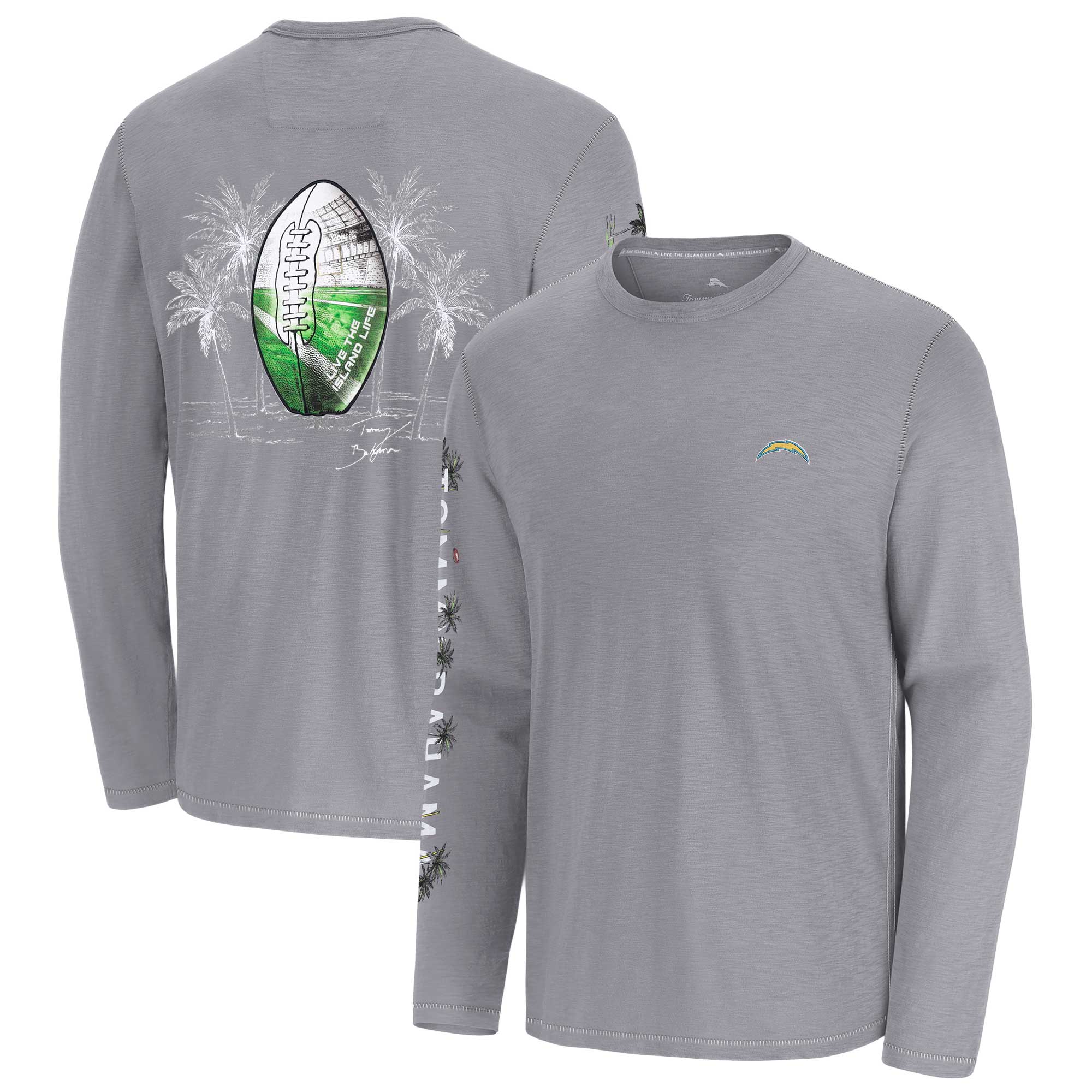 Men's Tommy Bahama Gray Los Angeles Chargers Oasis Endzone Lux Long Sleeve T-Shirt