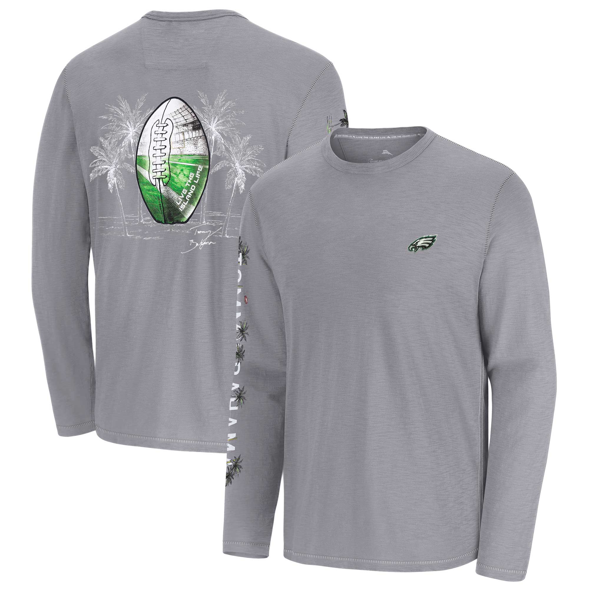 Men’s Tommy Bahama Gray Philadelphia Eagles Oasis Endzone Lux Long Sleeve T-Shirt Men’s Tommy Bahama Gray Philadelphia Eagles Oasis Endzone Lux Long Sleeve T-Shirt