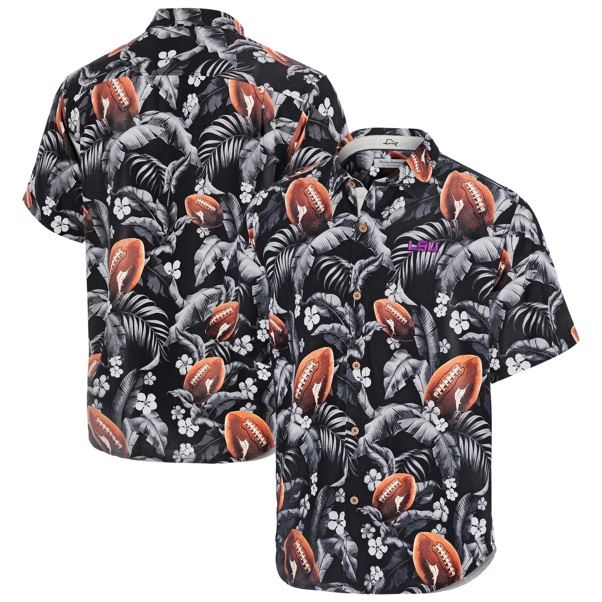 Men’s Tommy Bahama Black LSU Tigers Veracruz Cay First Down Blooms Button-Up Shirt Men’s Tommy Bahama Black LSU Tigers Veracruz Cay First Down Blooms Button-Up Shirt