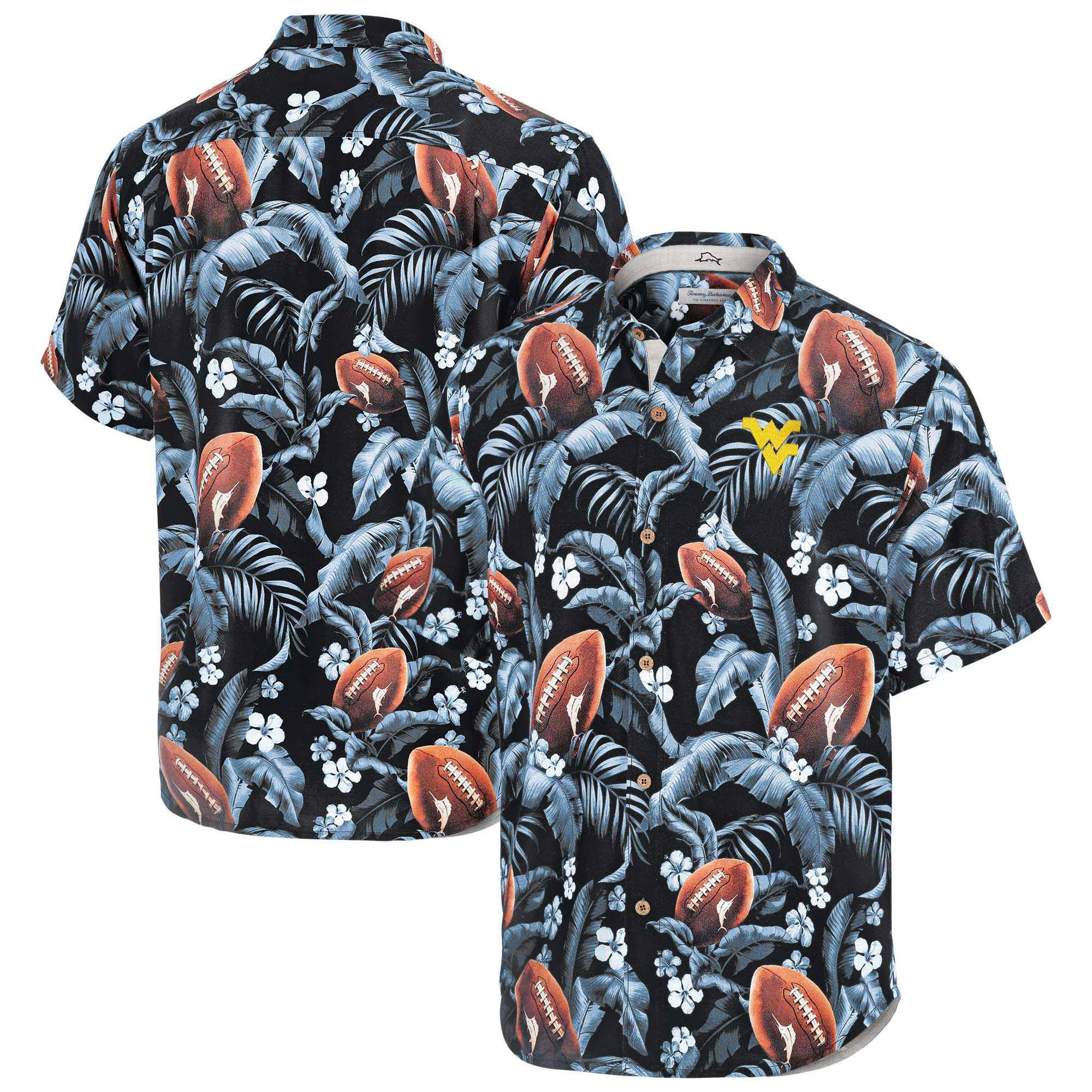 Men’s Tommy Bahama Navy West Virginia Mountaineers Veracruz Cay First Down Blooms Button-Up Shirt Men’s Tommy Bahama Navy West Virginia Mountaineers Veracruz Cay First Down Blooms Button-Up Shirt