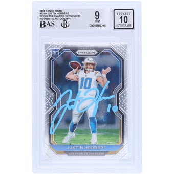 Justin Herbert Los Angeles Chargers Autographed 2020 Panini Prizm Light Blue Ink #325 Beckett Fanatics Witnessed Authenticated 9/10 Rookie Card