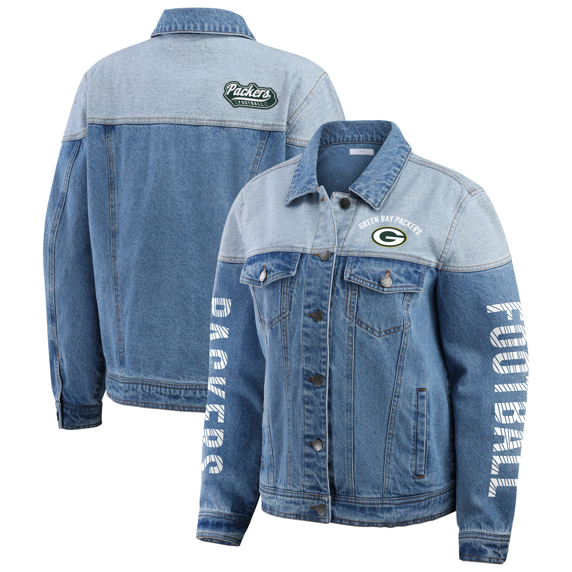 Women's WEAR by Erin Andrews Green Bay Packers Full-Button Denim Jacket