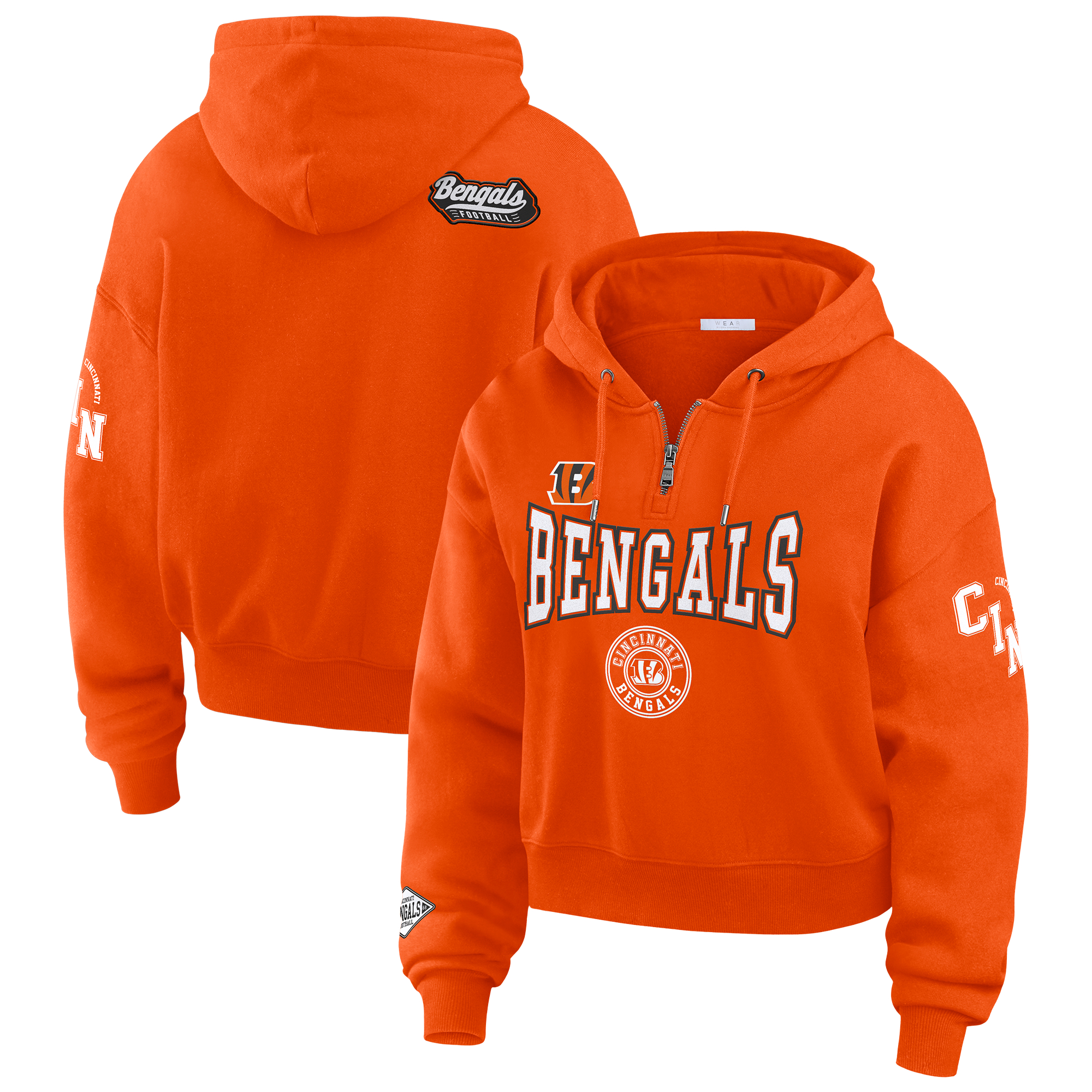 Women's WEAR by Erin Andrews Orange Cincinnati Bengals Plus Size Patch Quarter-Zip Hoodie