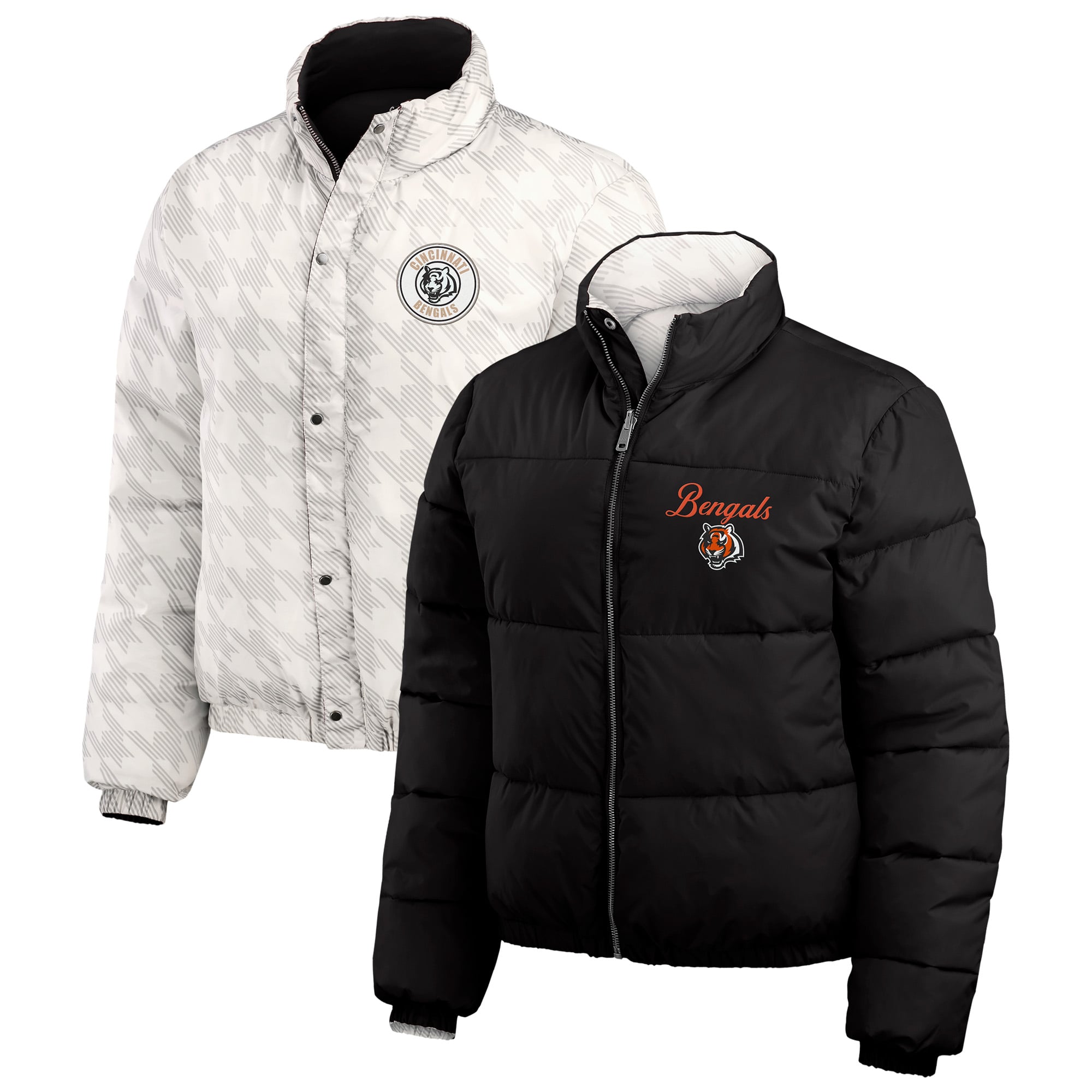 Women’s WEAR by Erin Andrews Black/White Cincinnati Bengals Reversible Cropped Full-Zip Puffer Jacket Women’s WEAR by Erin Andrews Black/White Cincinnati Bengals Reversible Cropped Full-Zip Puffer Jacket