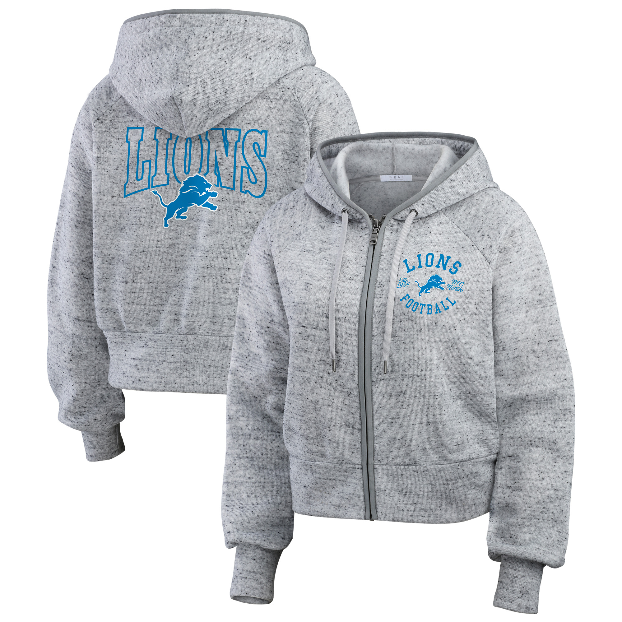 Women's WEAR by Erin Andrews Heather Gray Detroit Lions Speckled Fleece Cropped Full-Zip Hoodie