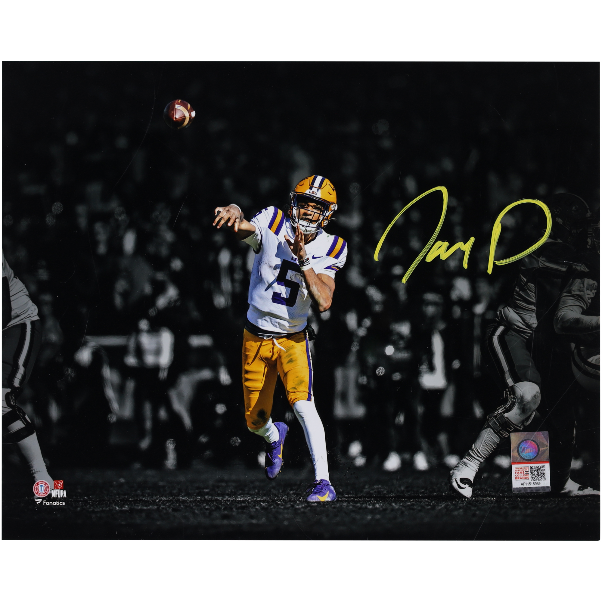 Jayden Daniels LSU Tigers Autographed 8″ x 10″ Throwing Spotlight Photograph Jayden Daniels LSU Tigers Autographed 8″ x 10″ Throwing Spotlight Photograph