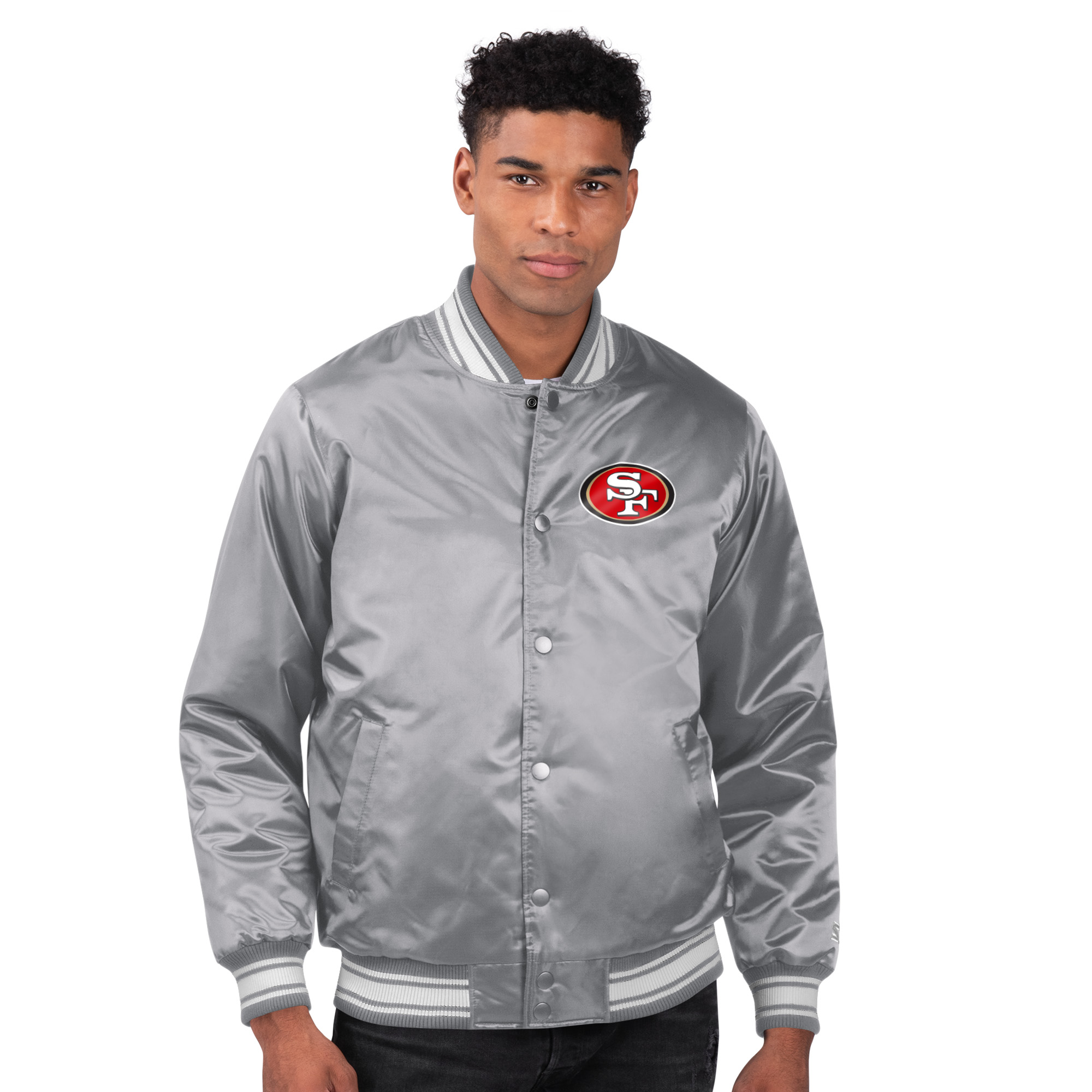 Men's Starter Gray San Francisco 49ers Printed Team Logo Satin Varsity Full-Snap Jacket