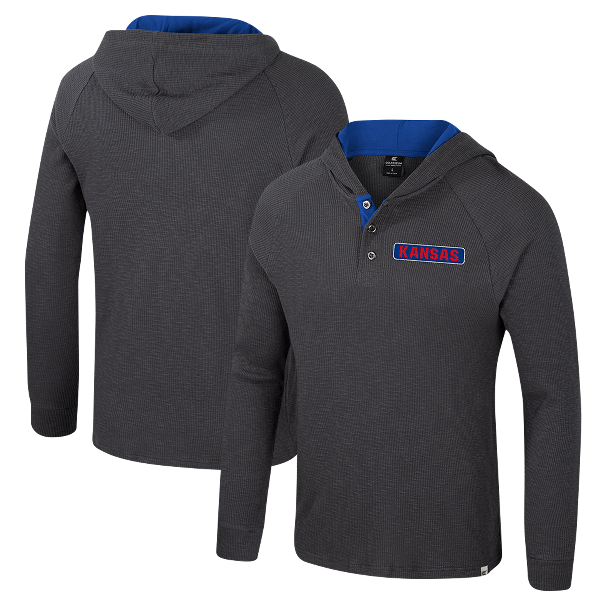 Men’s Colosseum Charcoal Kansas Jayhawks Dujour Ralgan Long Sleeve Henley Hoodie T-Shirt Men’s Colosseum Charcoal Kansas Jayhawks Dujour Ralgan Long Sleeve Henley Hoodie T-Shirt
