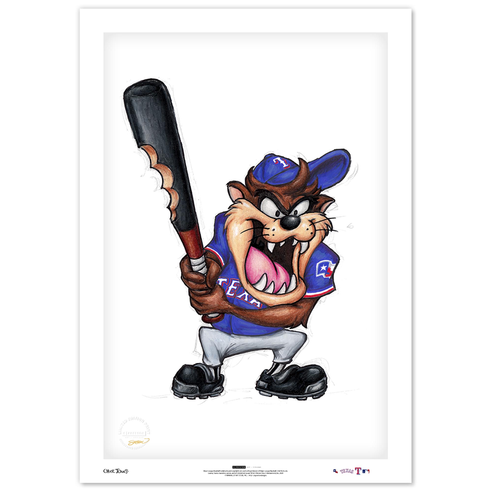 Tasmanian Devil Texas Rangers 24" x 36" Looney Tunes Limited Edition Fine Art Print