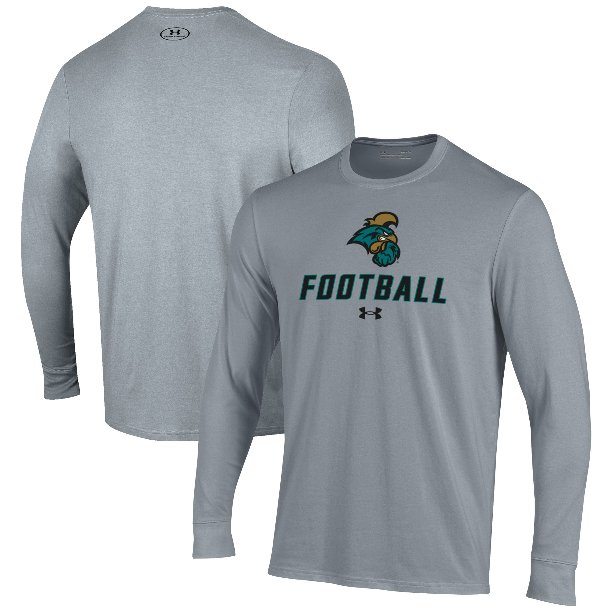 Men's Under Armour Grey Coastal Carolina Chanticleers Football Performance Long Sleeve T-Shirt