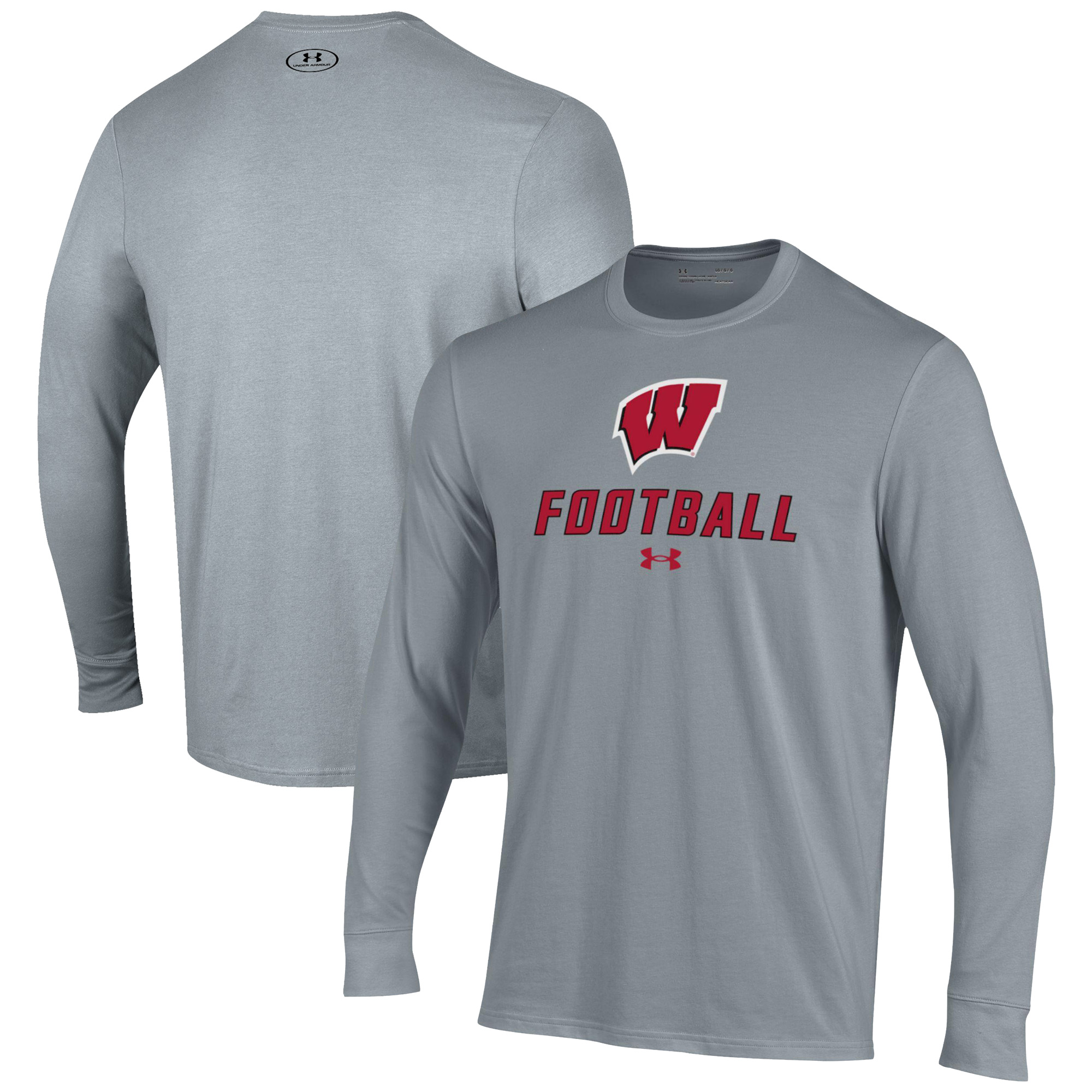 Men's Under Armour Grey Wisconsin Badgers Football Performance Long Sleeve T-Shirt