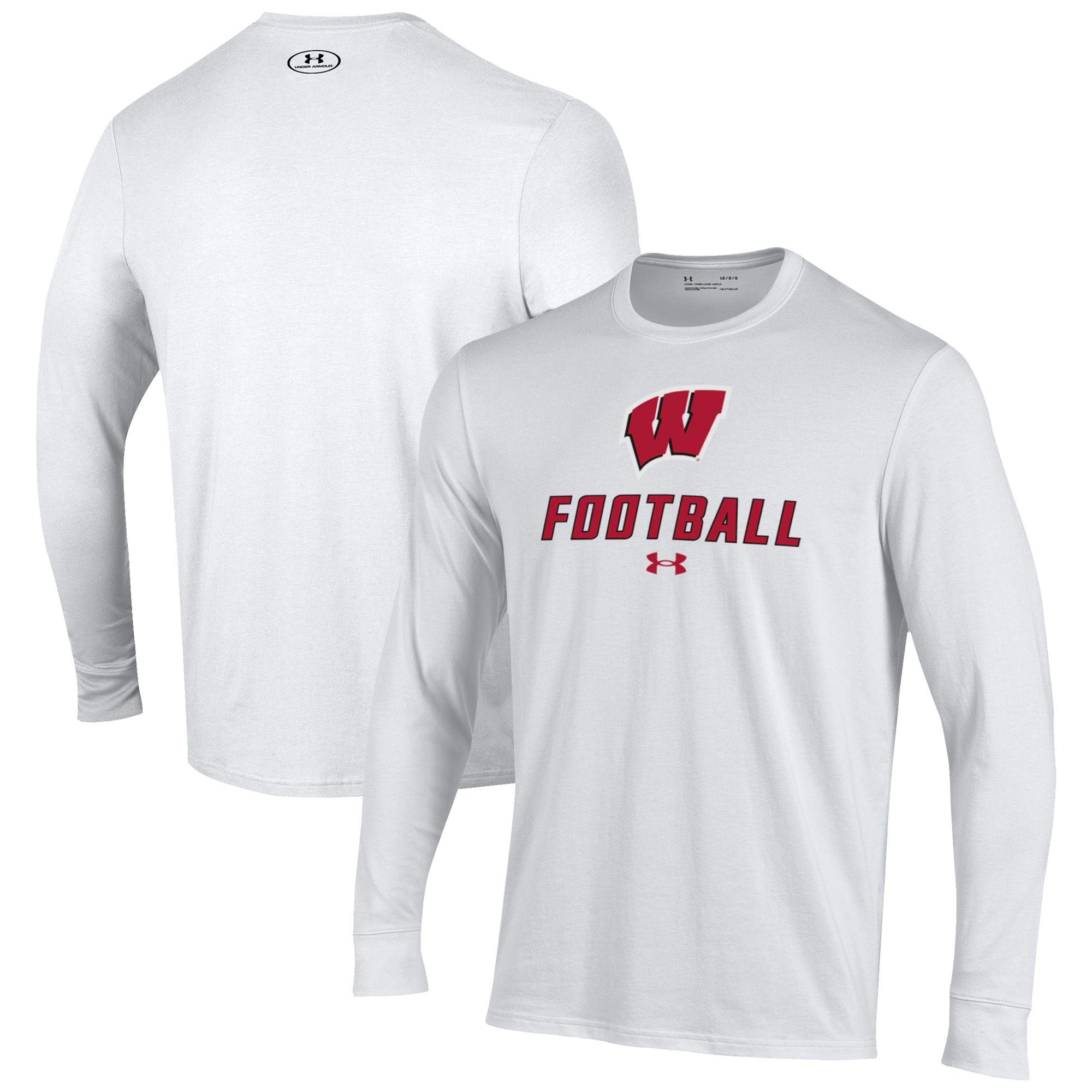 Men's Under Armour White Wisconsin Badgers Football Performance Long Sleeve T-Shirt