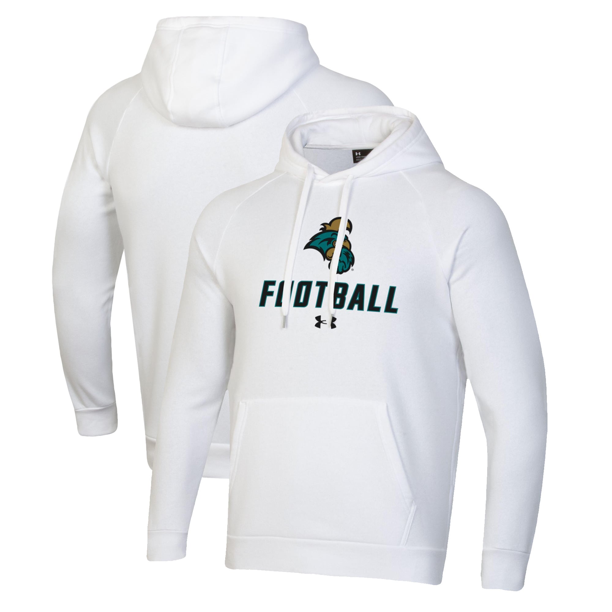 Men's Under Armour White Coastal Carolina Chanticleers Football Rival Fleece Pullover Hoodie