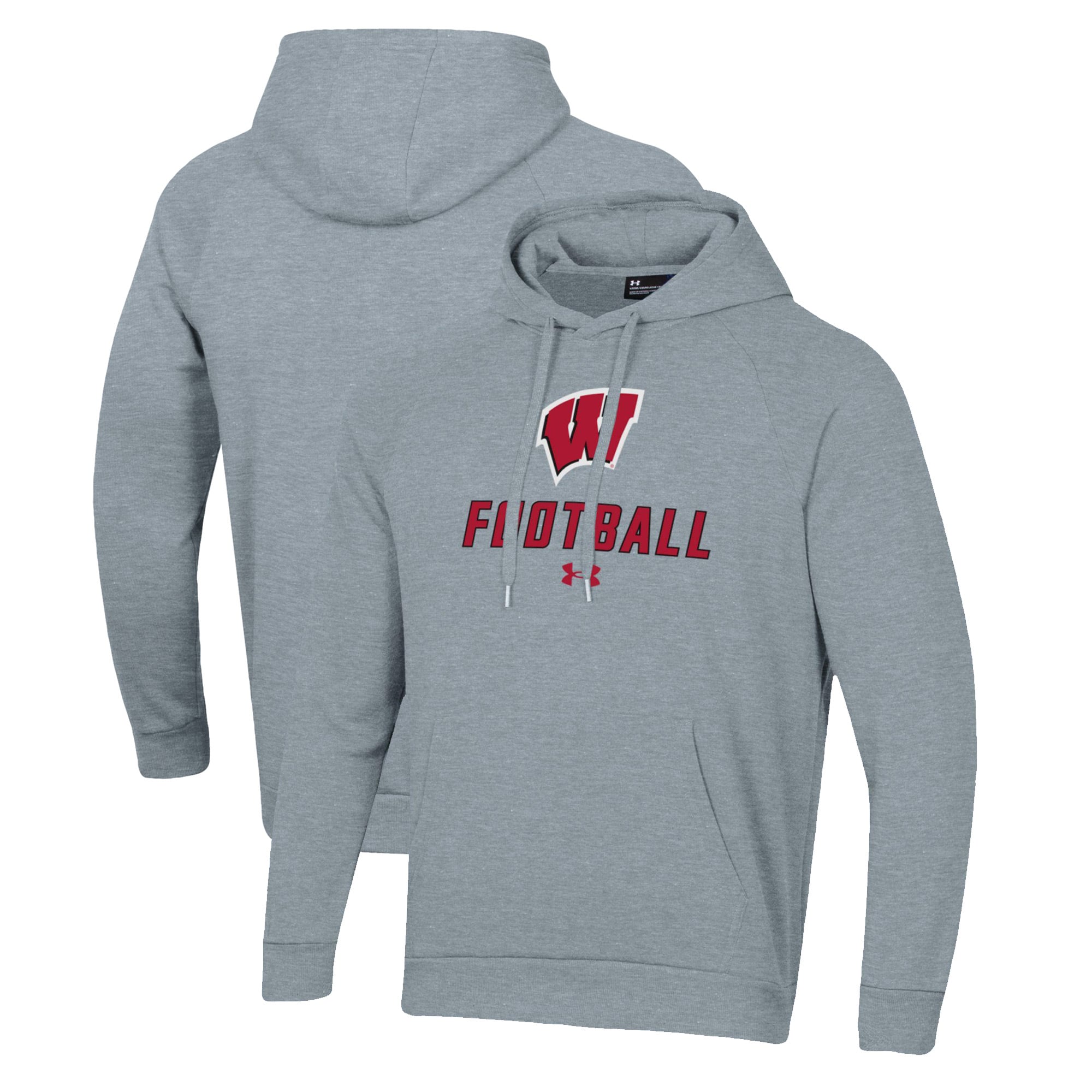 Men's Under Armour Grey Wisconsin Badgers Football Rival Fleece Pullover Hoodie