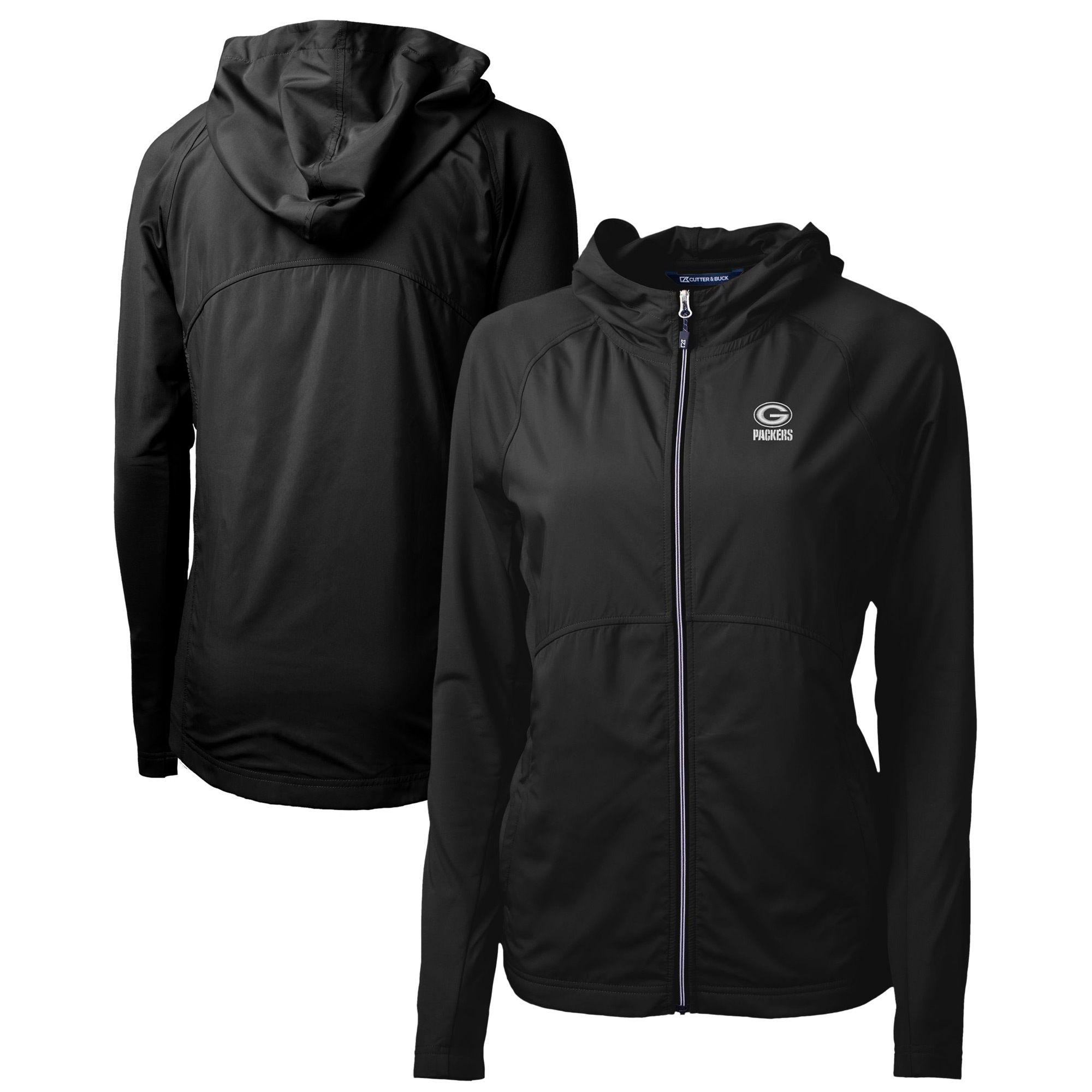 Women's Cutter & Buck Black Green Bay Packers Adapt Eco Knit Hybrid Recycled Full-Zip Jacket