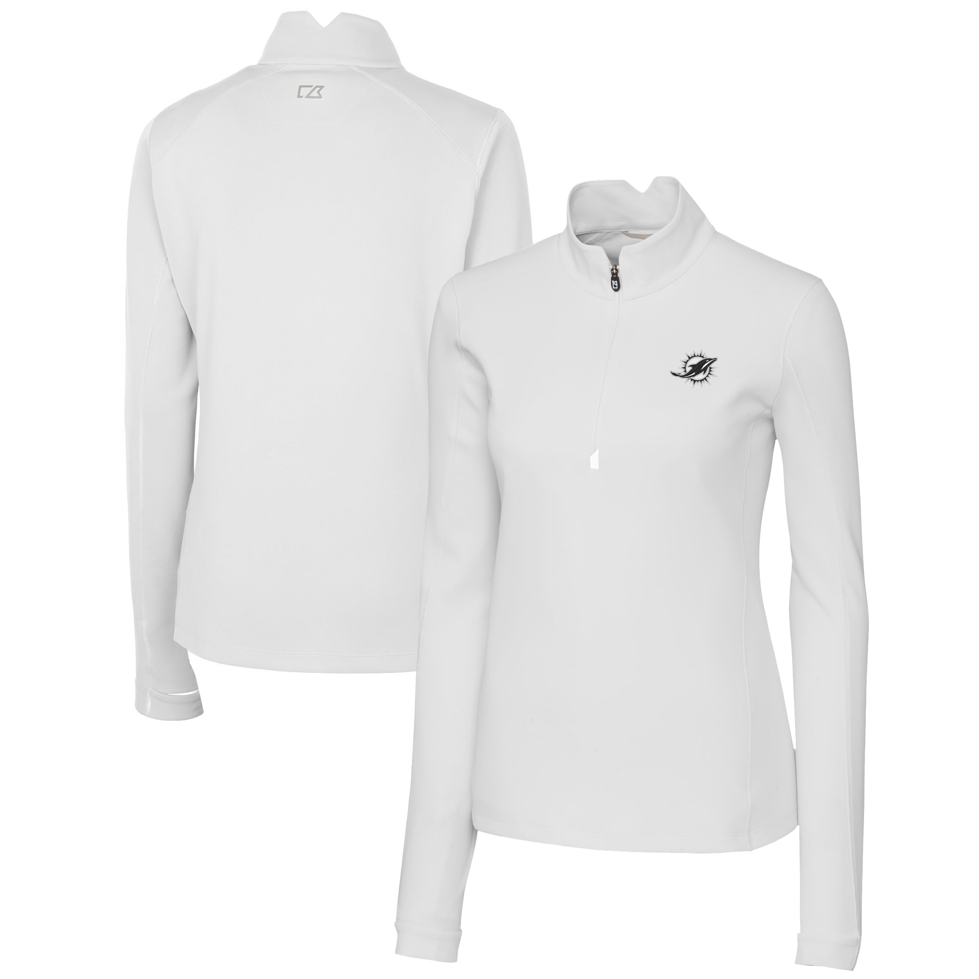 Women's Cutter & Buck White Miami Dolphins Traverse Stretch DryTec Quarter-Zip Top