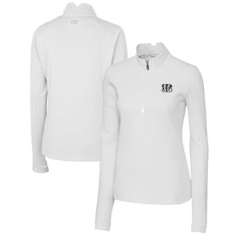 Women's Cutter & Buck White Cincinnati Bengals Traverse Stretch DryTec Quarter-Zip Top