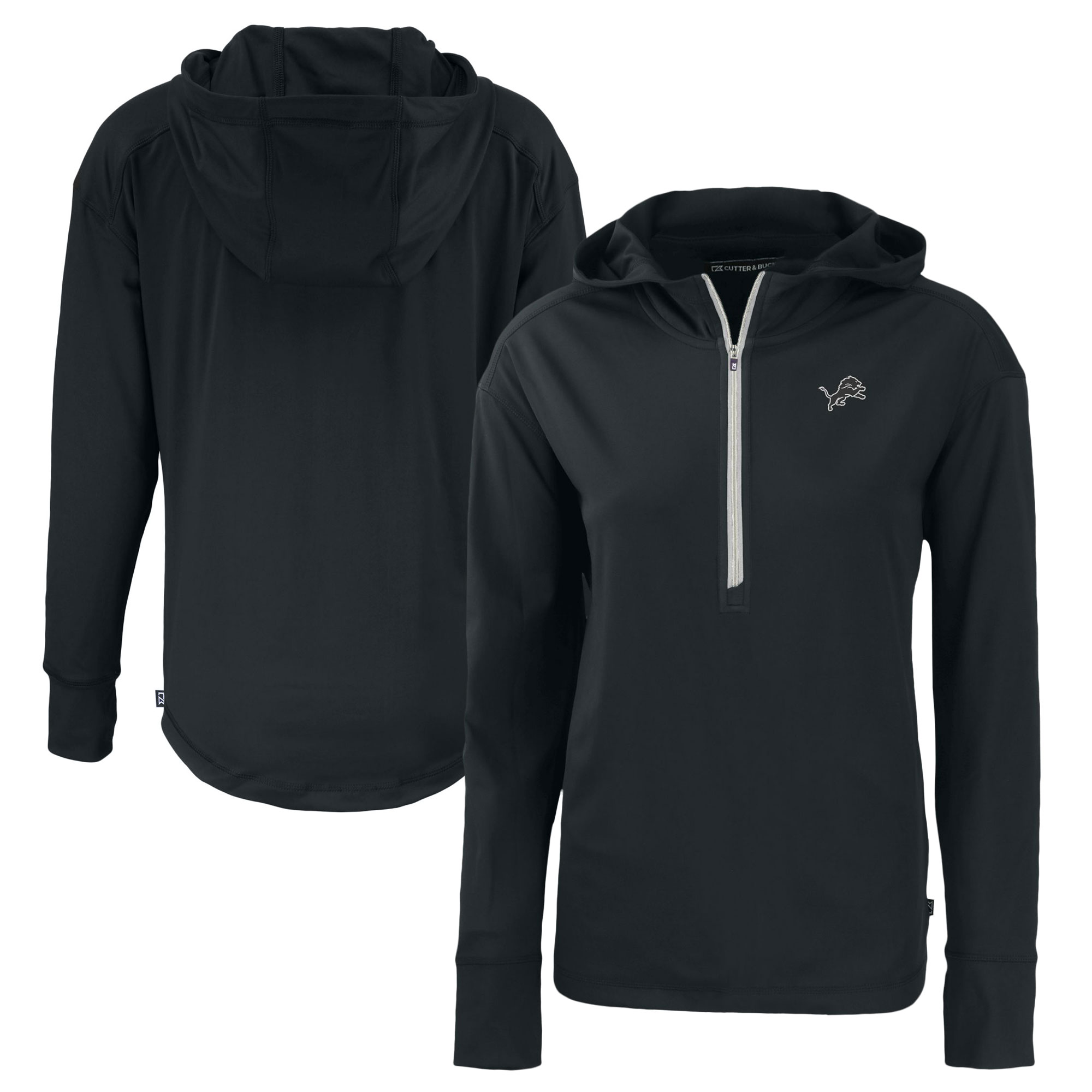Women's Cutter & Buck Black Detroit Lions Daybreak Eco Recycled Half-Zip Hoodie