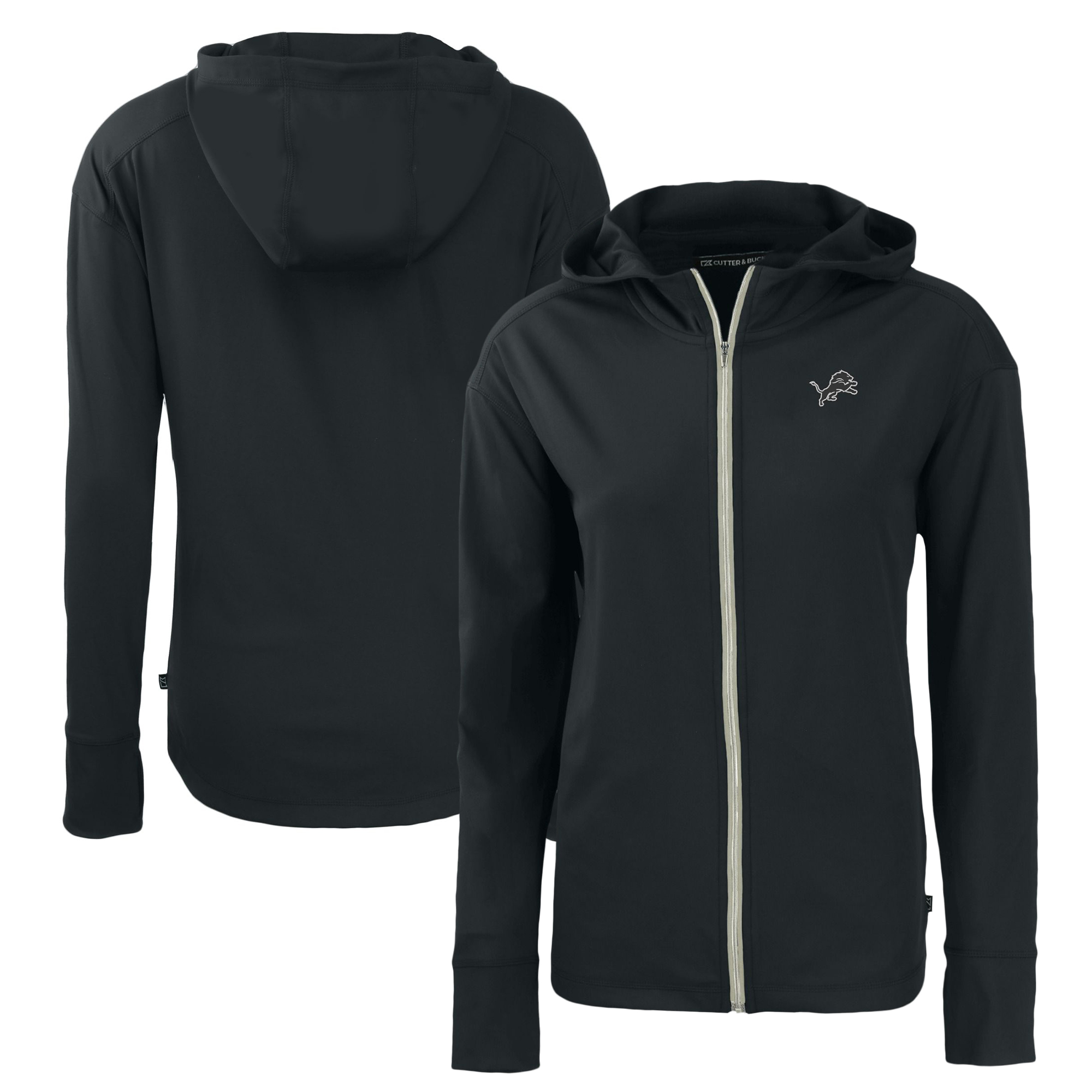 Women's Cutter & Buck Black Detroit Lions Daybreak Eco Recycled Full-Zip Hoodie