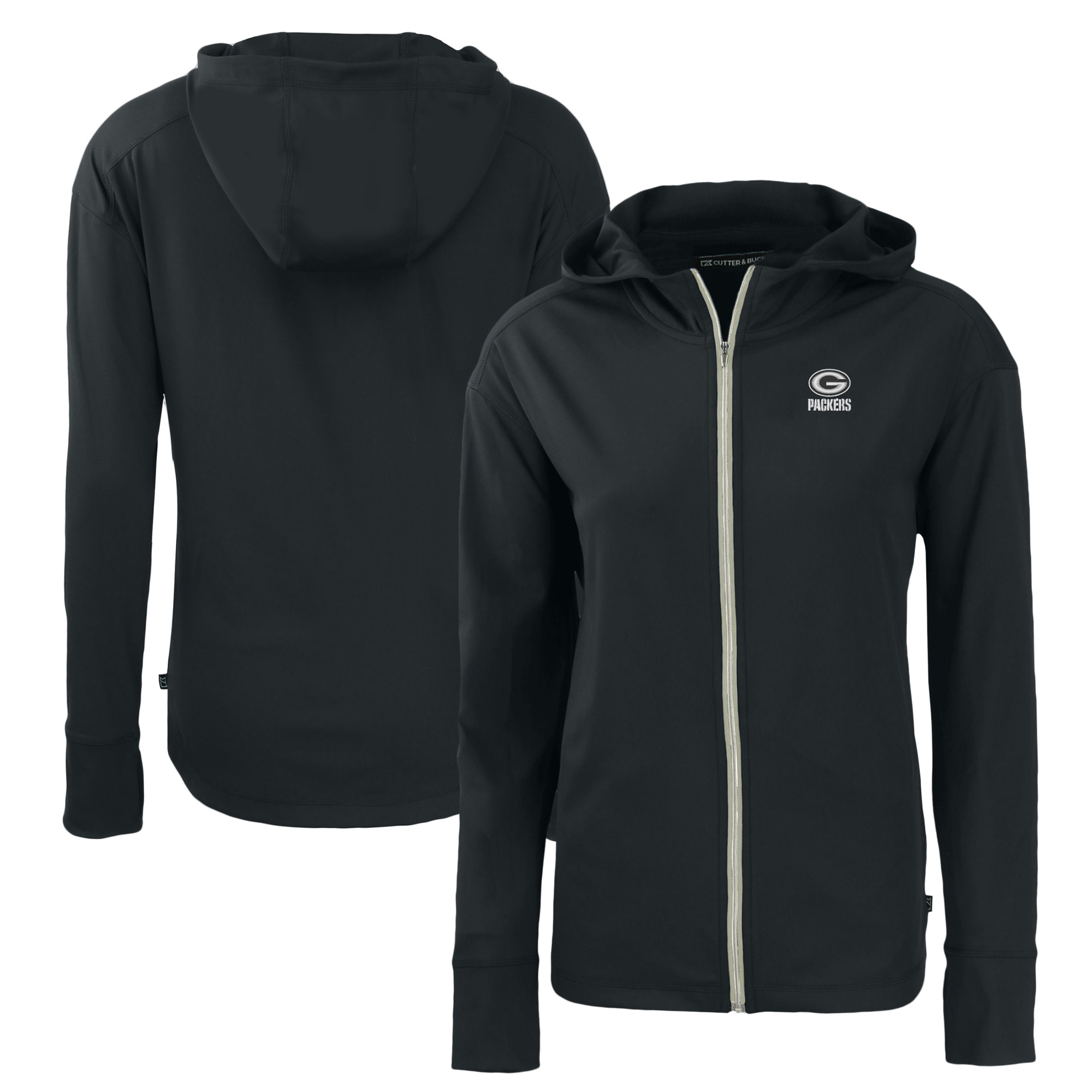 Women's Cutter & Buck Black Green Bay Packers Daybreak Eco Recycled Full-Zip Hoodie