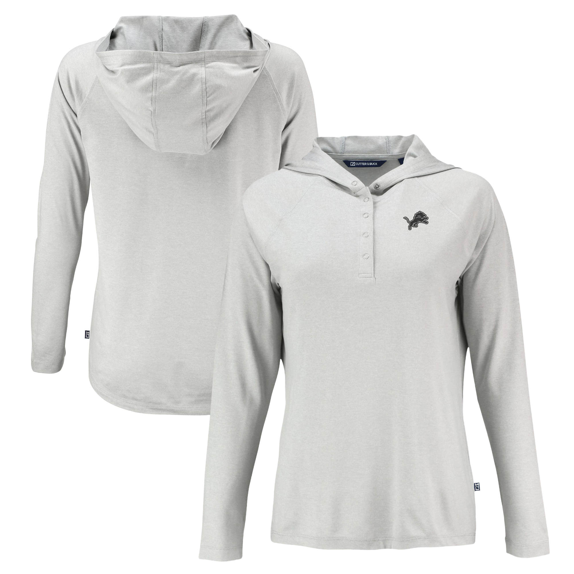Women's Cutter & Buck Gray Detroit Lions Coastline Epic Comfort Eco Recycled Long Sleeve Hoodie T-Shirt