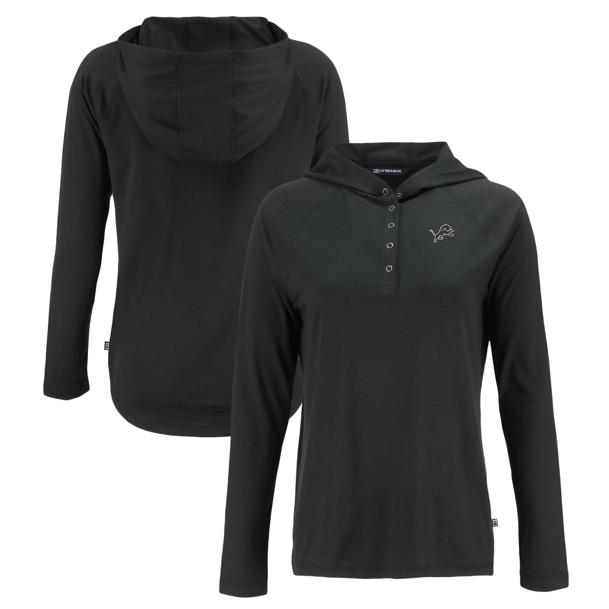 Women's Cutter & Buck Black Detroit Lions Coastline Epic Comfort Eco Recycled Long Sleeve Hoodie T-Shirt