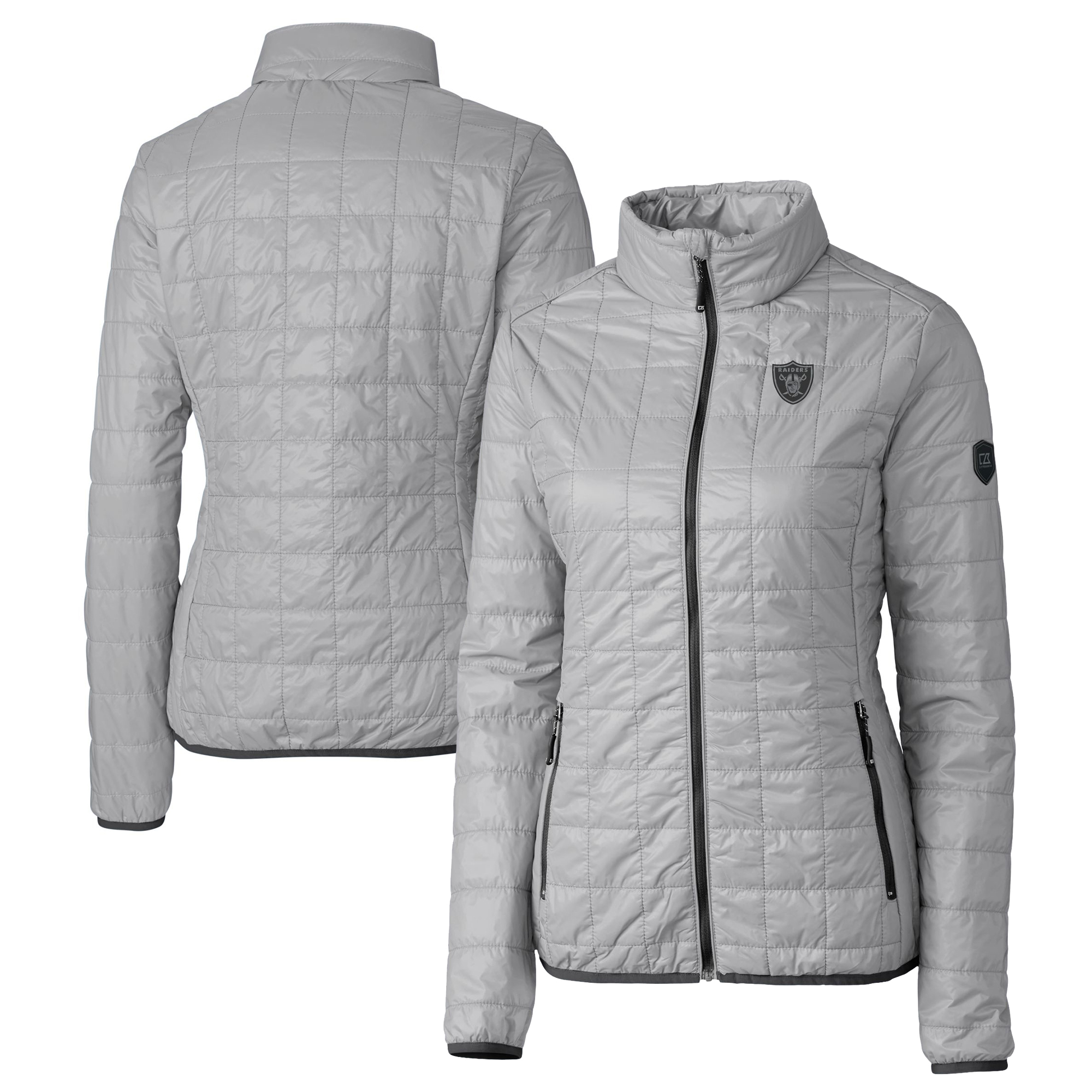 Women's Cutter & Buck Gray Las Vegas Raiders Rainier PrimaLoft Eco Insulated Full-Zip Puffer Jacket