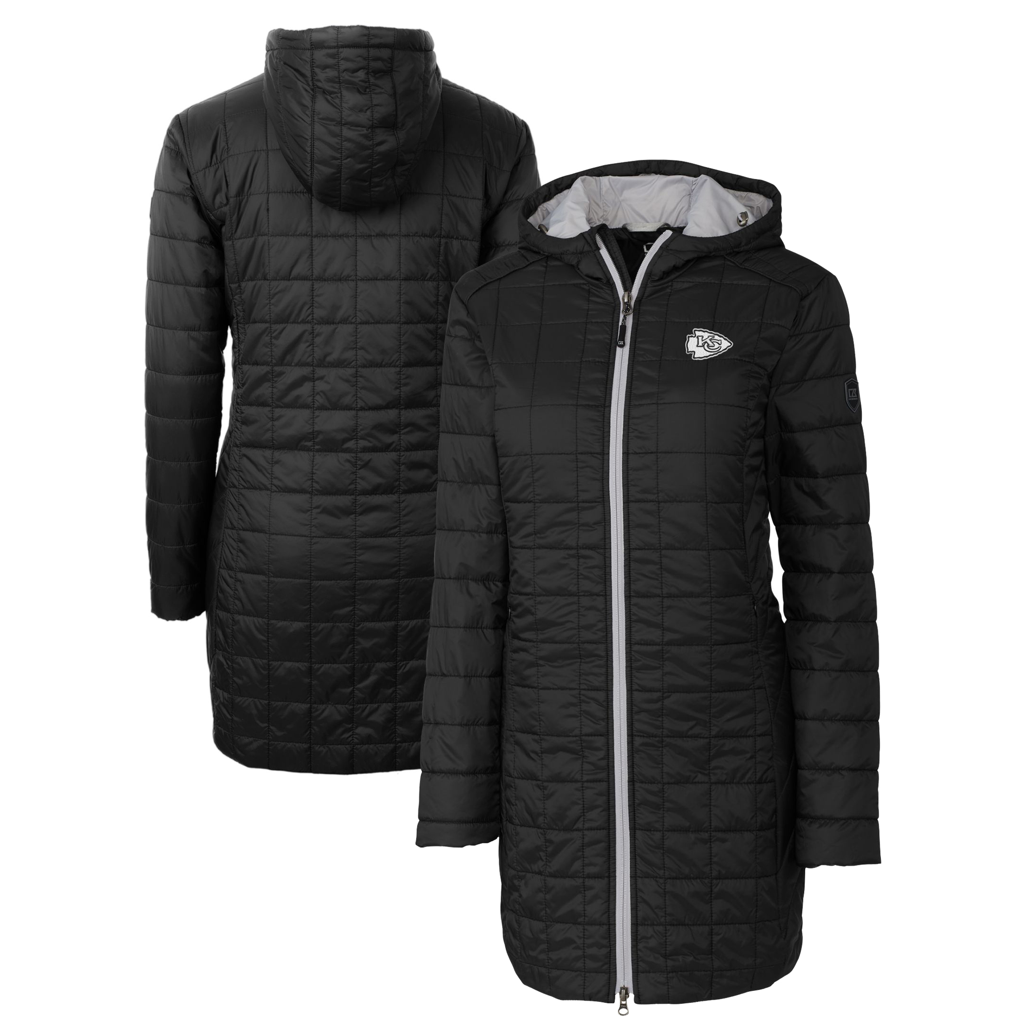 Women's Cutter & Buck Black Kansas City Chiefs Rainier PrimaLoft® Eco Insulated Full-Zip Hoodie Long Coat