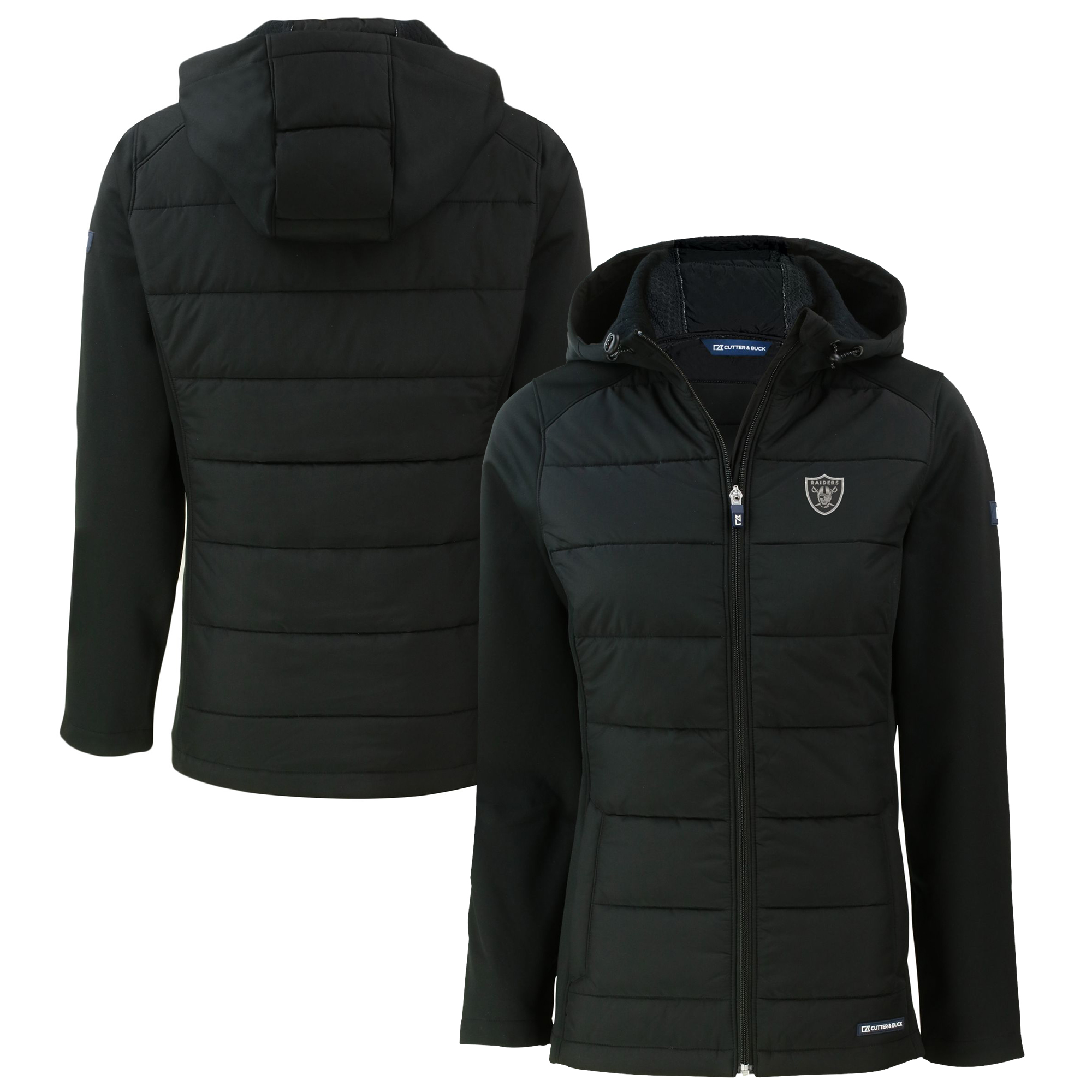 Women's Cutter & Buck Black Las Vegas Raiders Evoke Hybrid Eco Softshell Recycled Full-Zip Hoodie Jacket