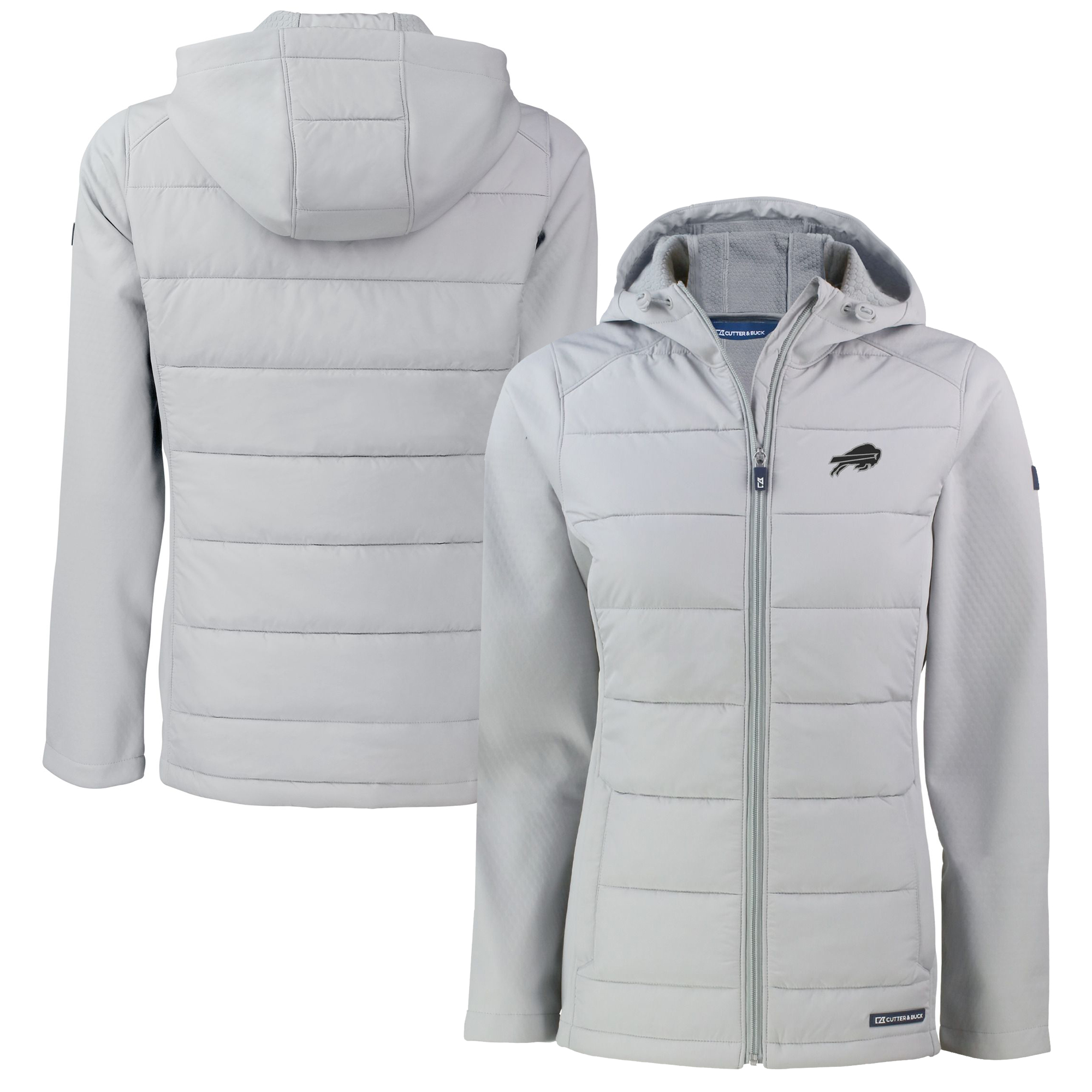 Women's Cutter & Buck Gray Buffalo Bills Evoke Hybrid Eco Softshell Recycled Full-Zip Hoodie Jacket