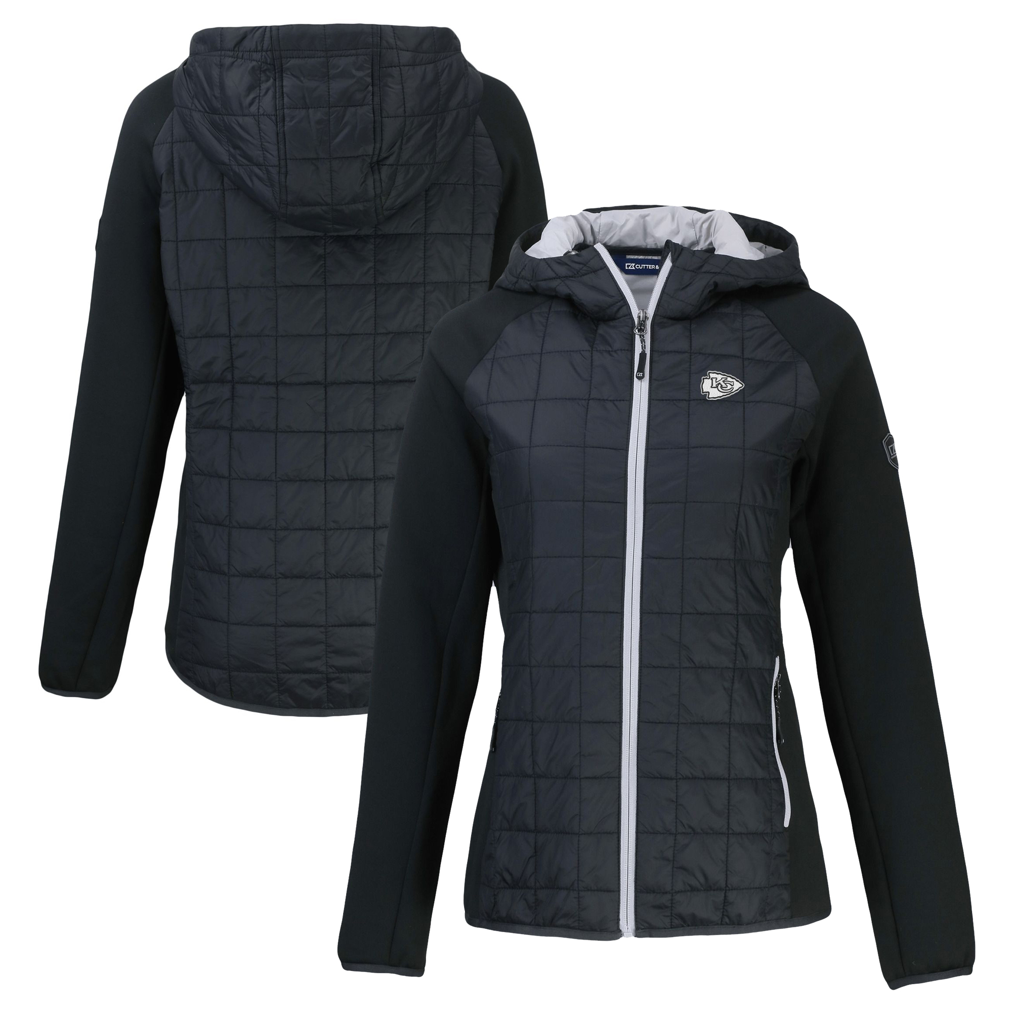 Women's Cutter & Buck Black Kansas City Chiefs Rainier PrimaLoft Eco Hybrid Full-Zip Hoodie Jacket