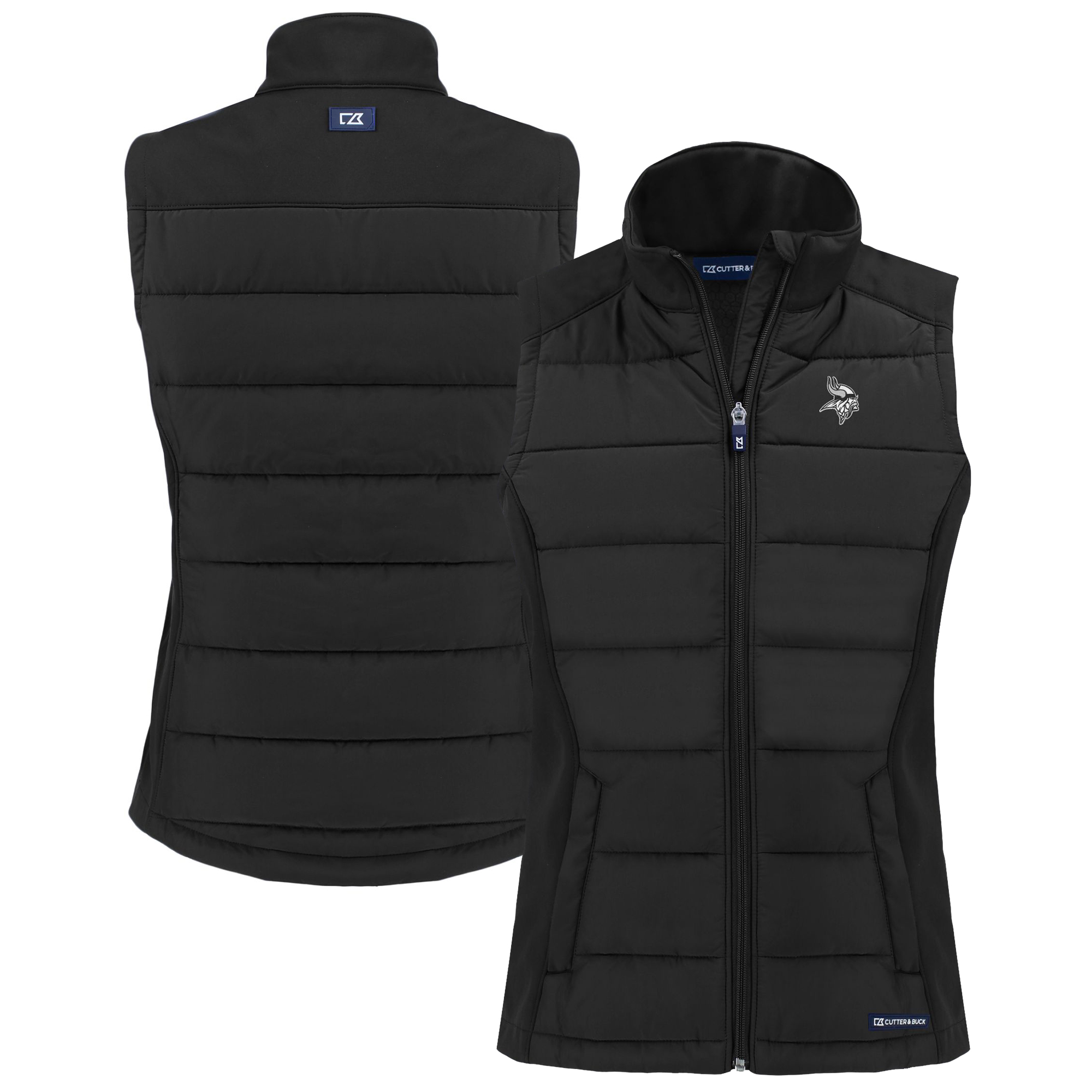 Women's Cutter & Buck Black Minnesota Vikings Evoke Hybrid Eco Softshell Recycled Full-Zip Vest