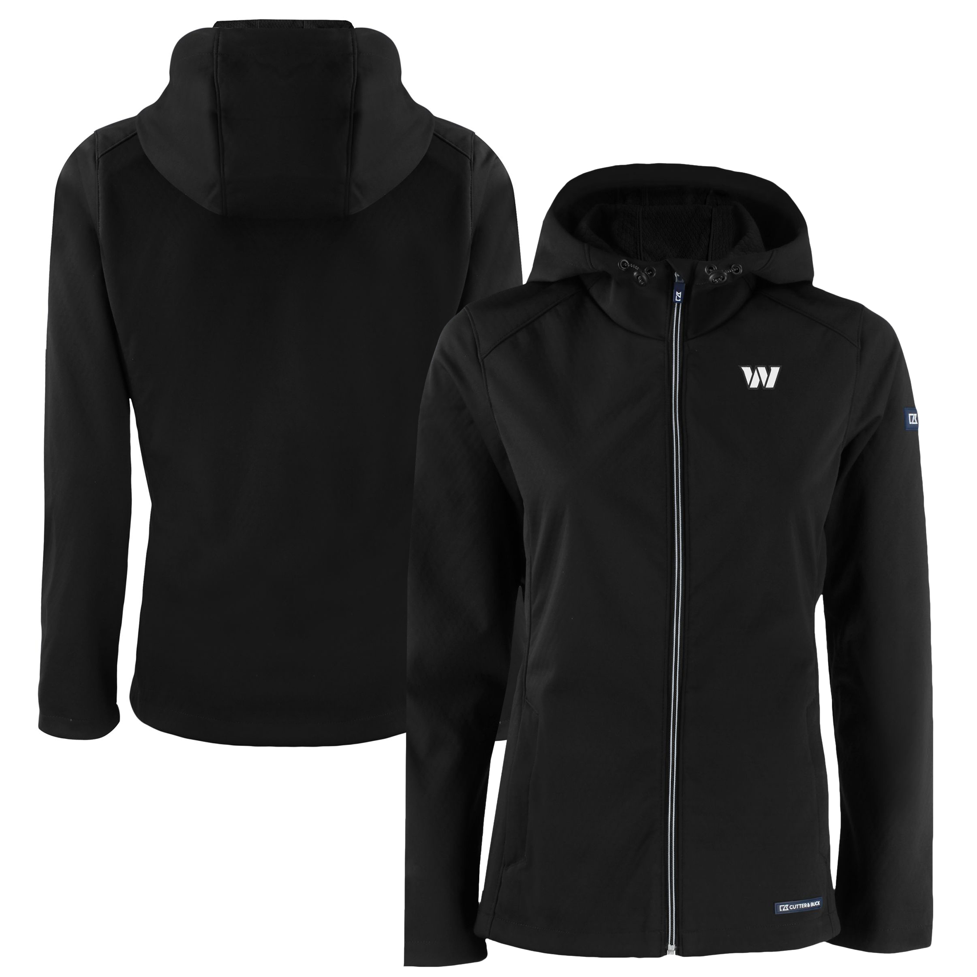 Women's Cutter & Buck Black Washington Commanders Evoke Eco Softshell Recycled Full-Zip Hoodie Jacket