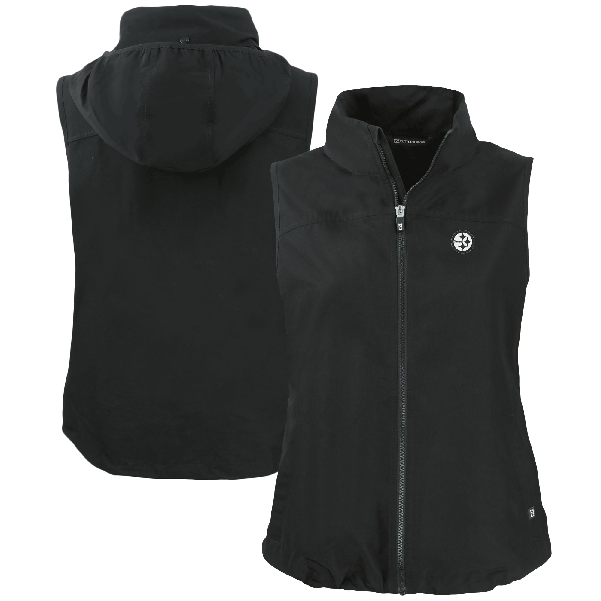 Women's Cutter & Buck Black Pittsburgh Steelers Charter Eco Recycled Full-Zip Hoodie Vest
