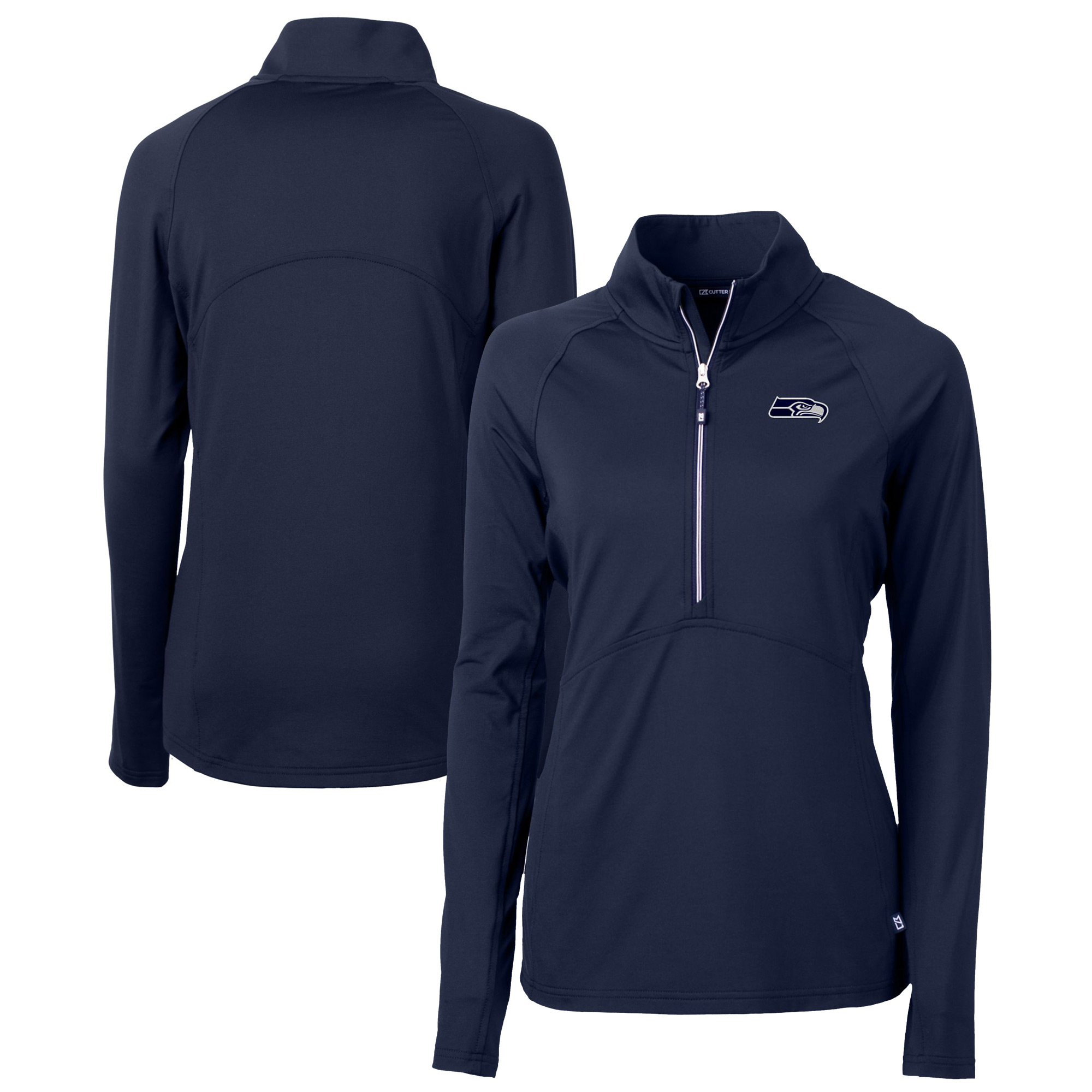 Women's Cutter & Buck College Navy Seattle Seahawks Adapt Eco Knit Stretch Recycled Raglan Half-Zip Top