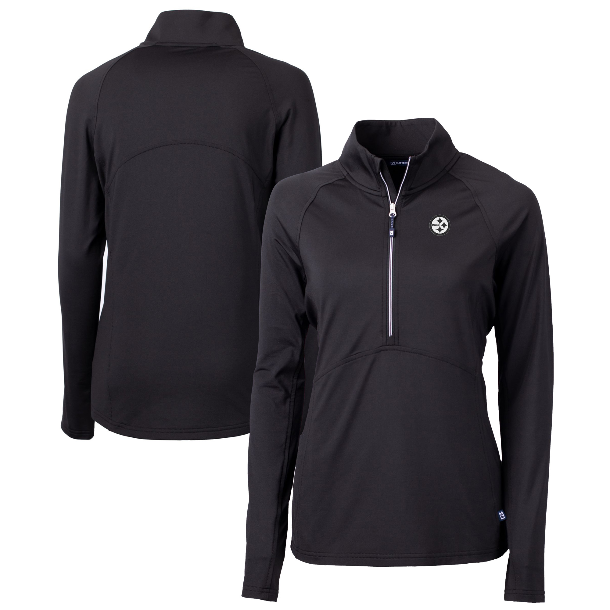 Women's Cutter & Buck Black Pittsburgh Steelers Adapt Eco Knit Stretch Recycled Raglan Half-Zip Top
