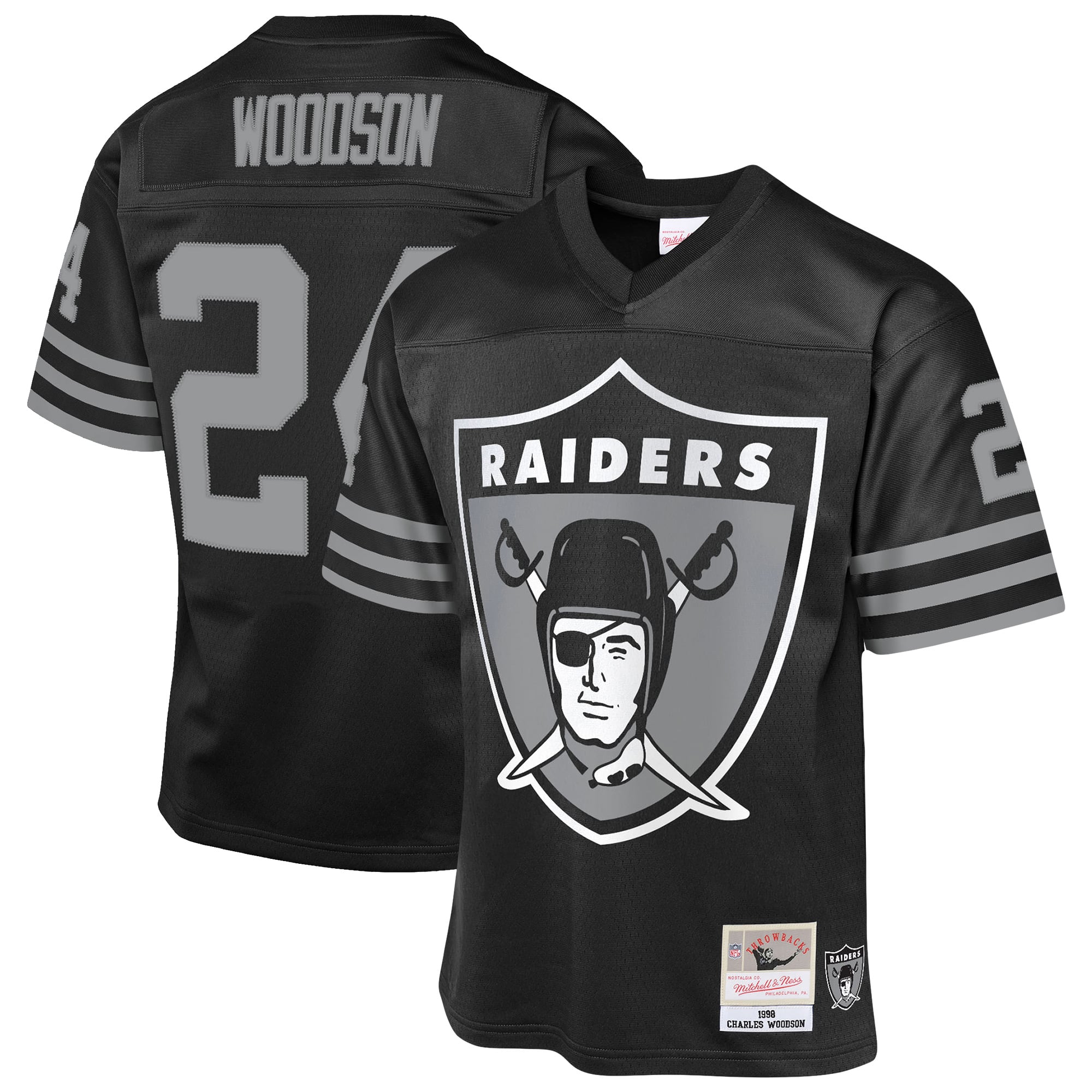 Youth Mitchell & Ness Charles Woodson Black Las Vegas Raiders 1998 Throwback Fashion Jersey Youth Mitchell & Ness Charles Woodson Black Las Vegas Raiders 1998 Throwback Fashion Jersey