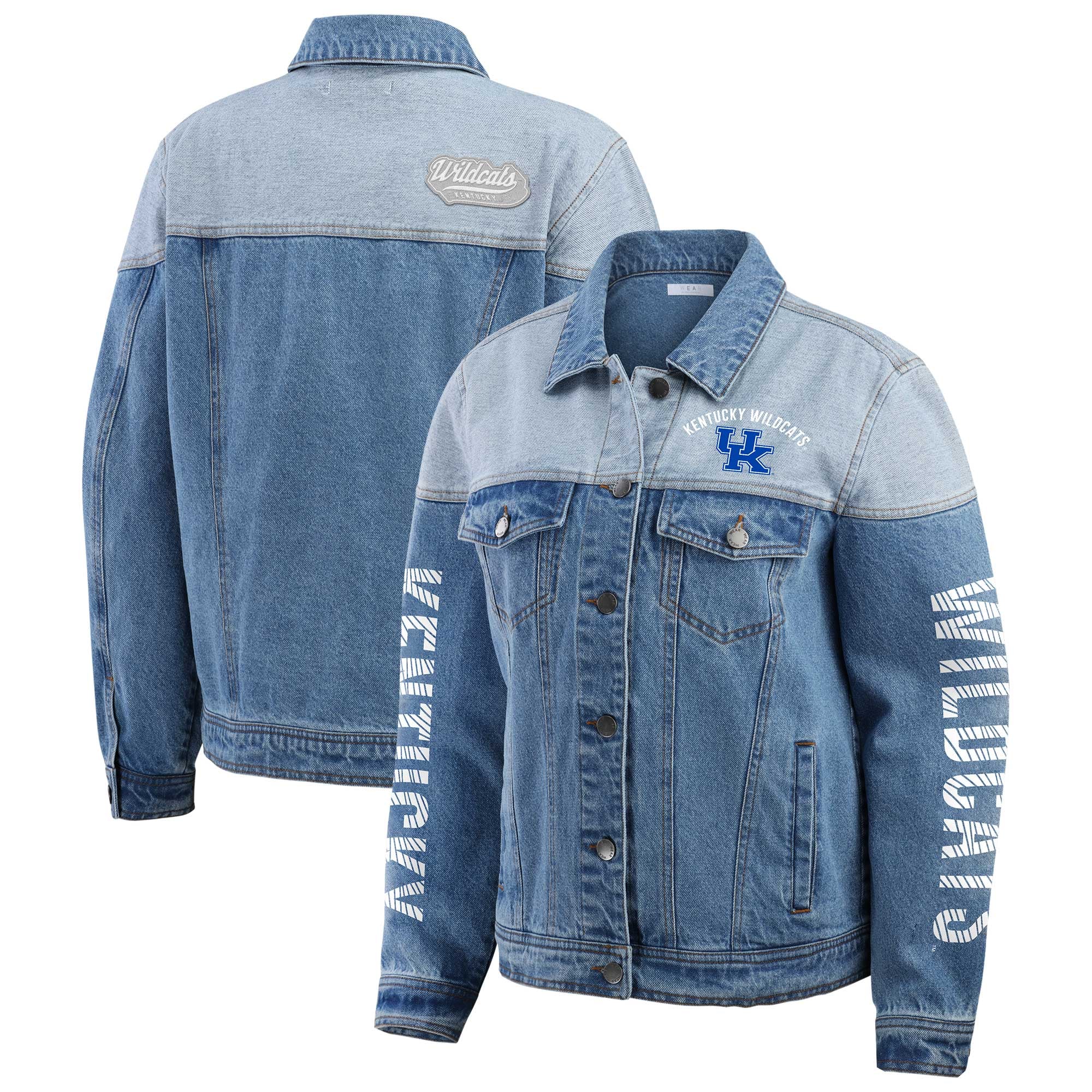 Women's WEAR by Erin Andrews Denim Kentucky Wildcats Sleeve Hit Colorblock Button-Down Denim Jacket