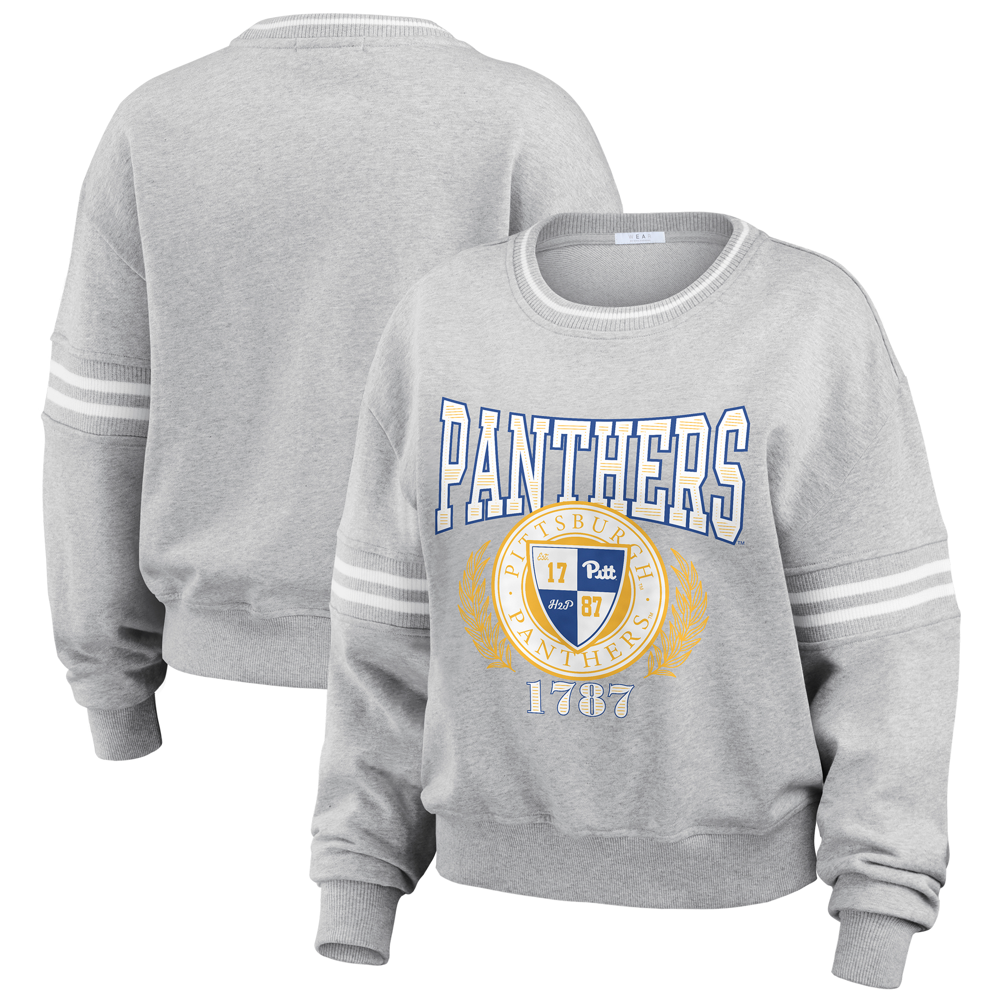 Women’s WEAR by Erin Andrews Heather Gray Pitt Panthers Classic Stripe Pullover Sweater Women’s WEAR by Erin Andrews Heather Gray Pitt Panthers Classic Stripe Pullover Sweater