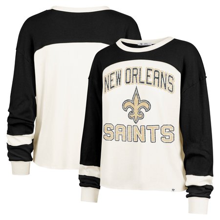 Women's '47 Cream New Orleans Saints Double Header Curve Raglan Long Sleeve Crop Top