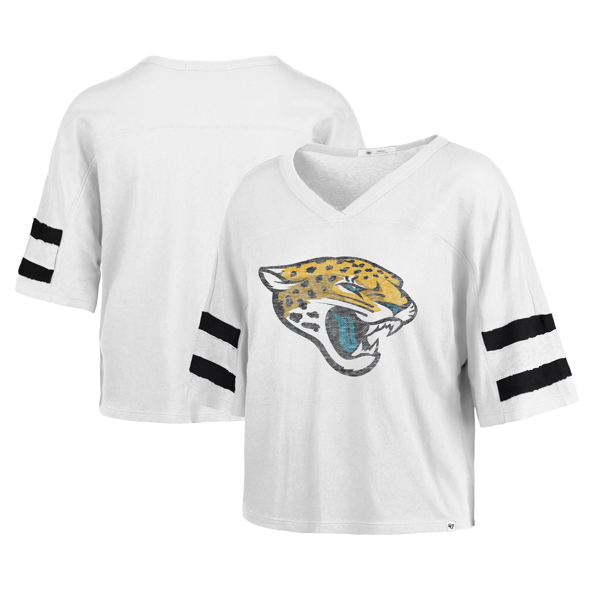 Women's '47 White Jacksonville Jaguars Double Header Scout Cropped V-Neck T-Shirt