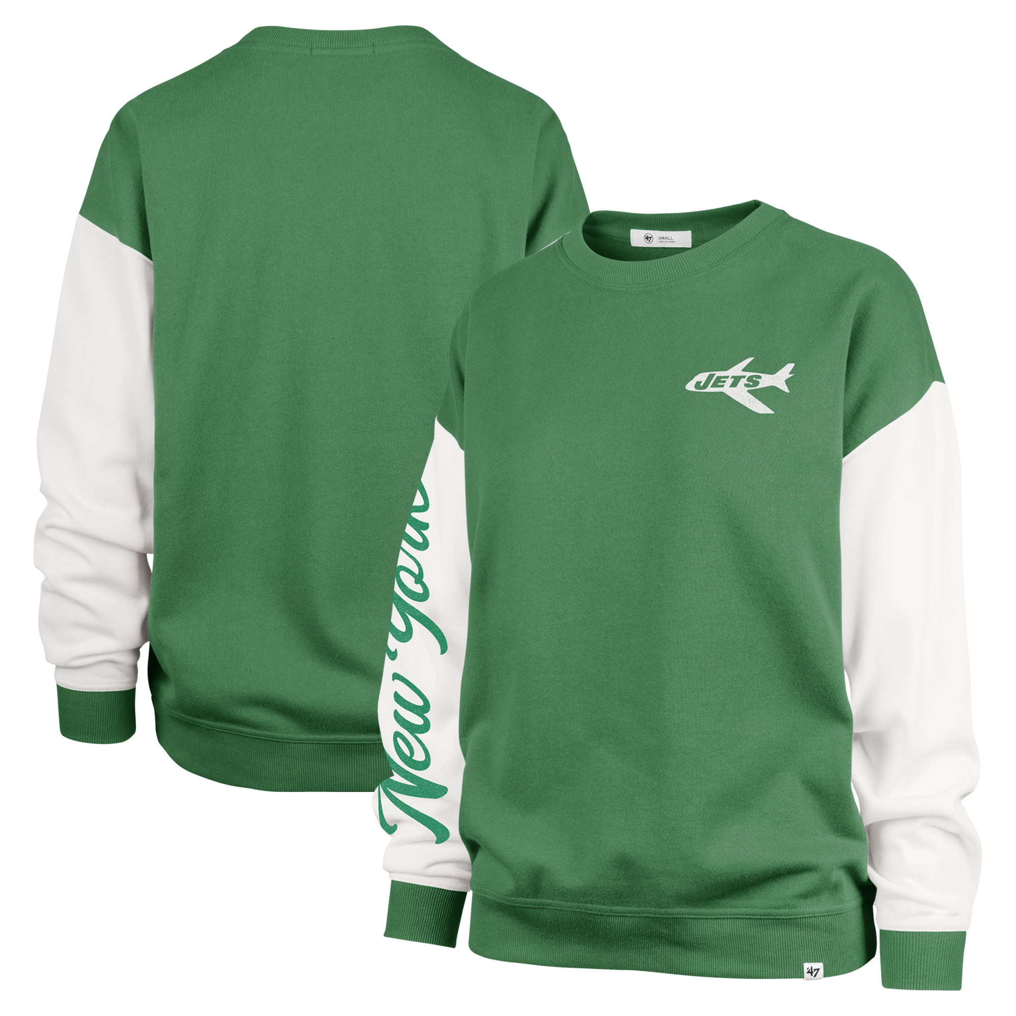 Women's '47 Green New York Jets Double Header Rise Andie Pullover Sweatshirt